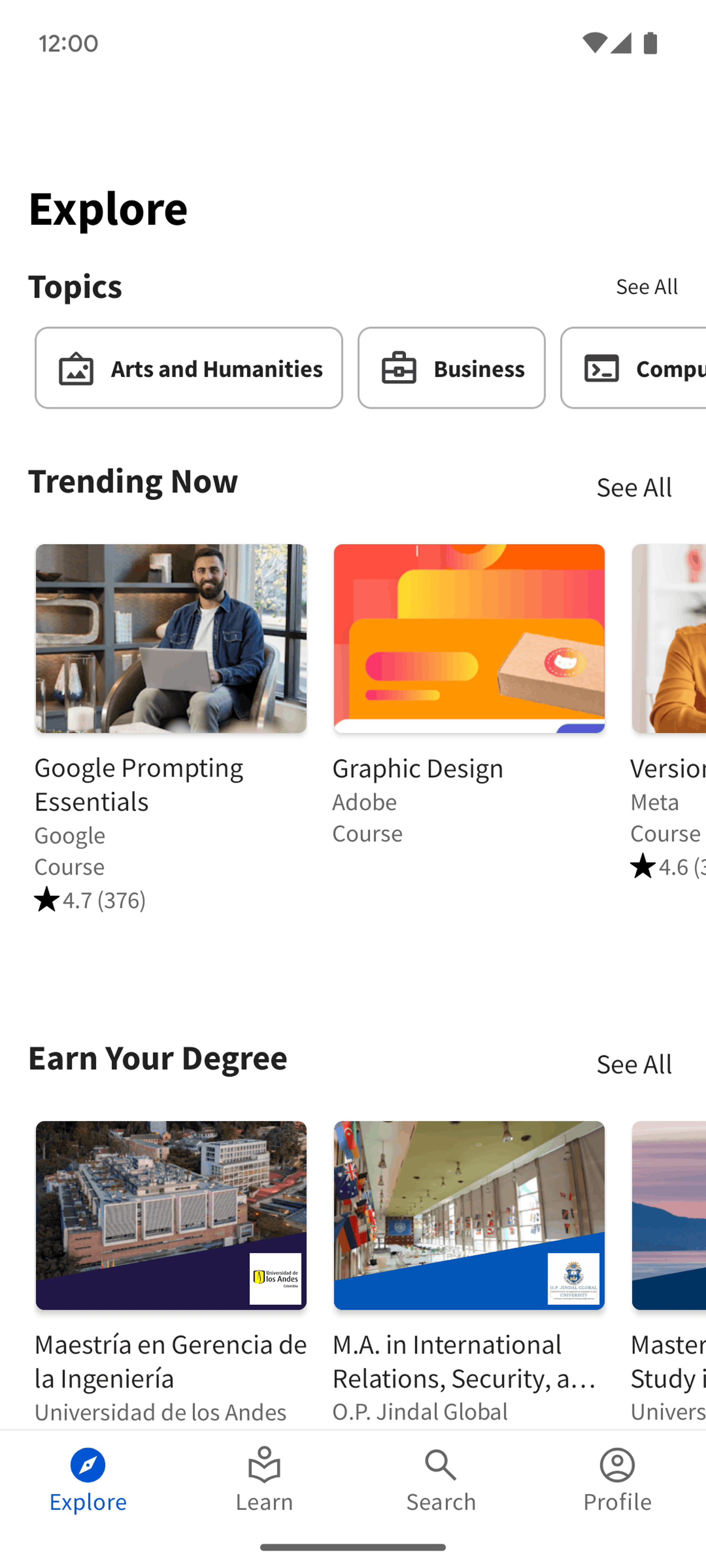 Coursera Android Education interface screenshot 3
