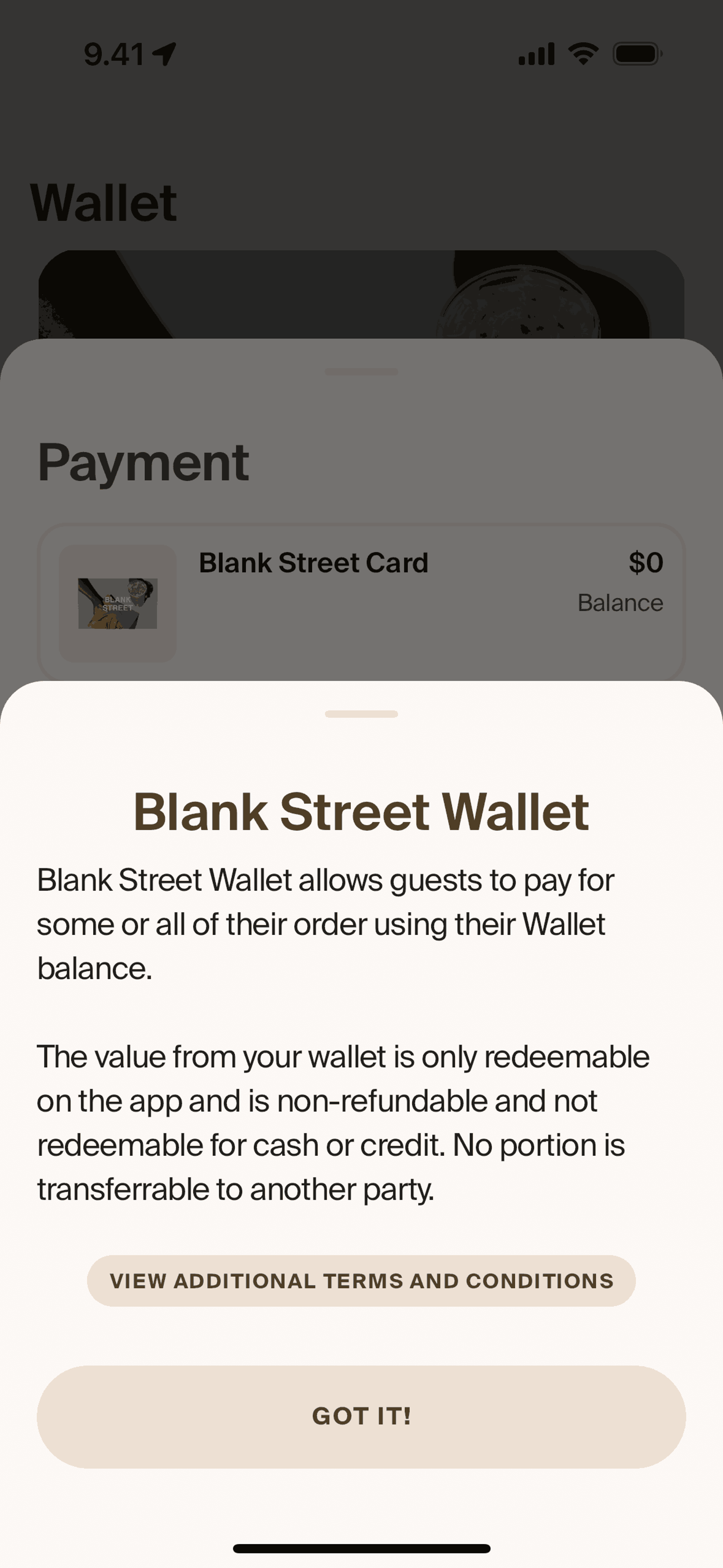 About wallet on Blank Street (ios) screen 2