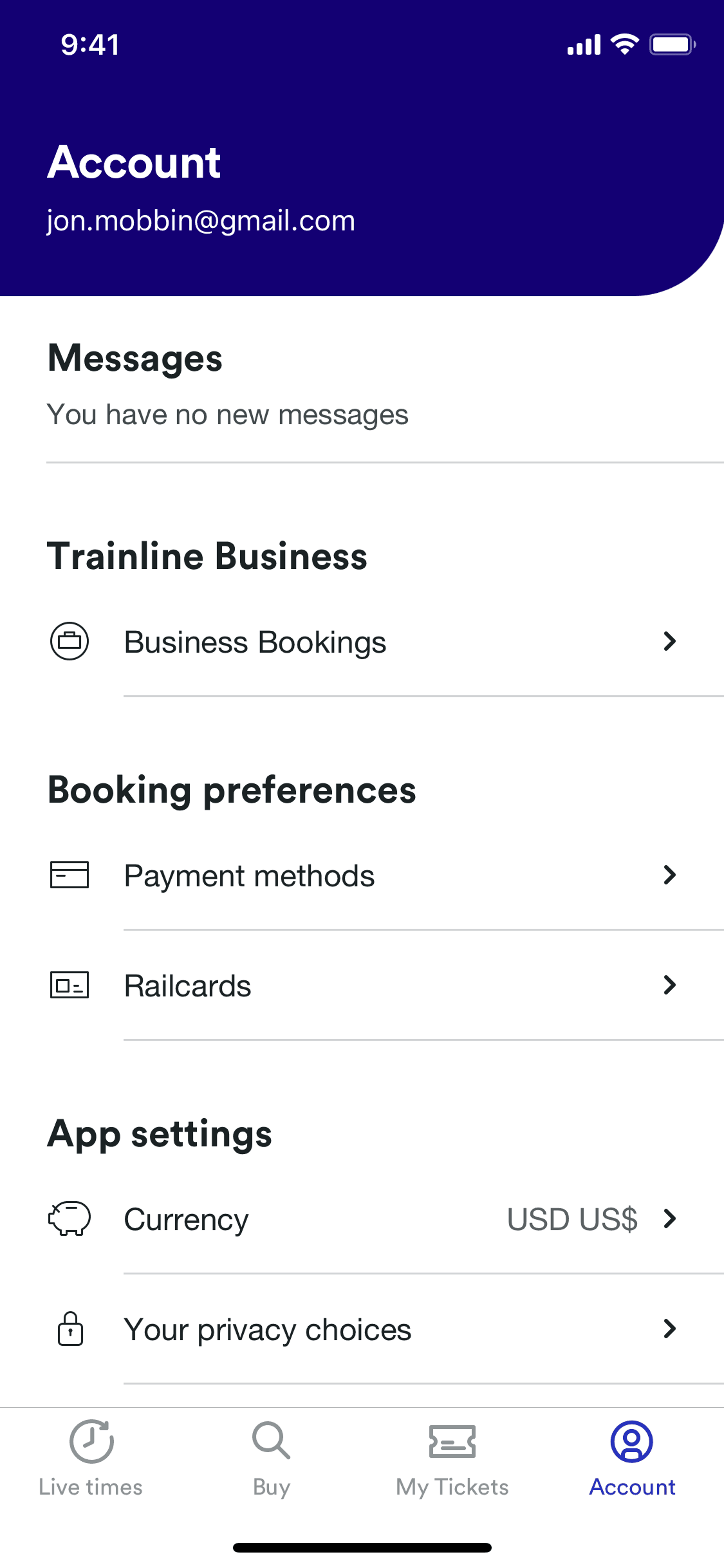 Trainline iOS Travel & Transportation interface screenshot 2
