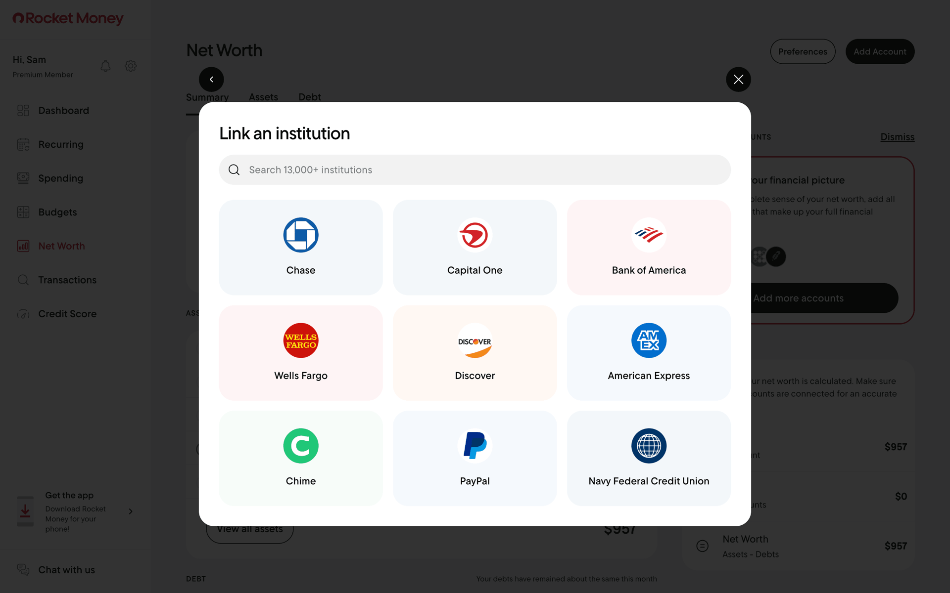 Rocket Money Web Finance interface screenshot 8