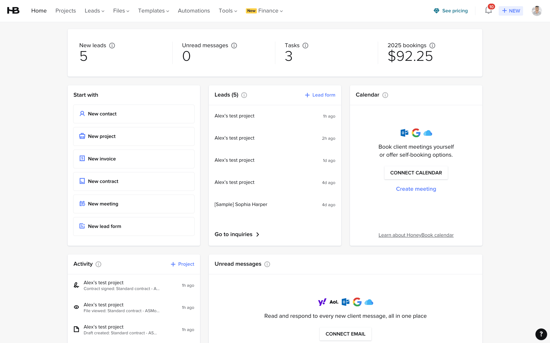 HoneyBook Web Business interface screenshot 24