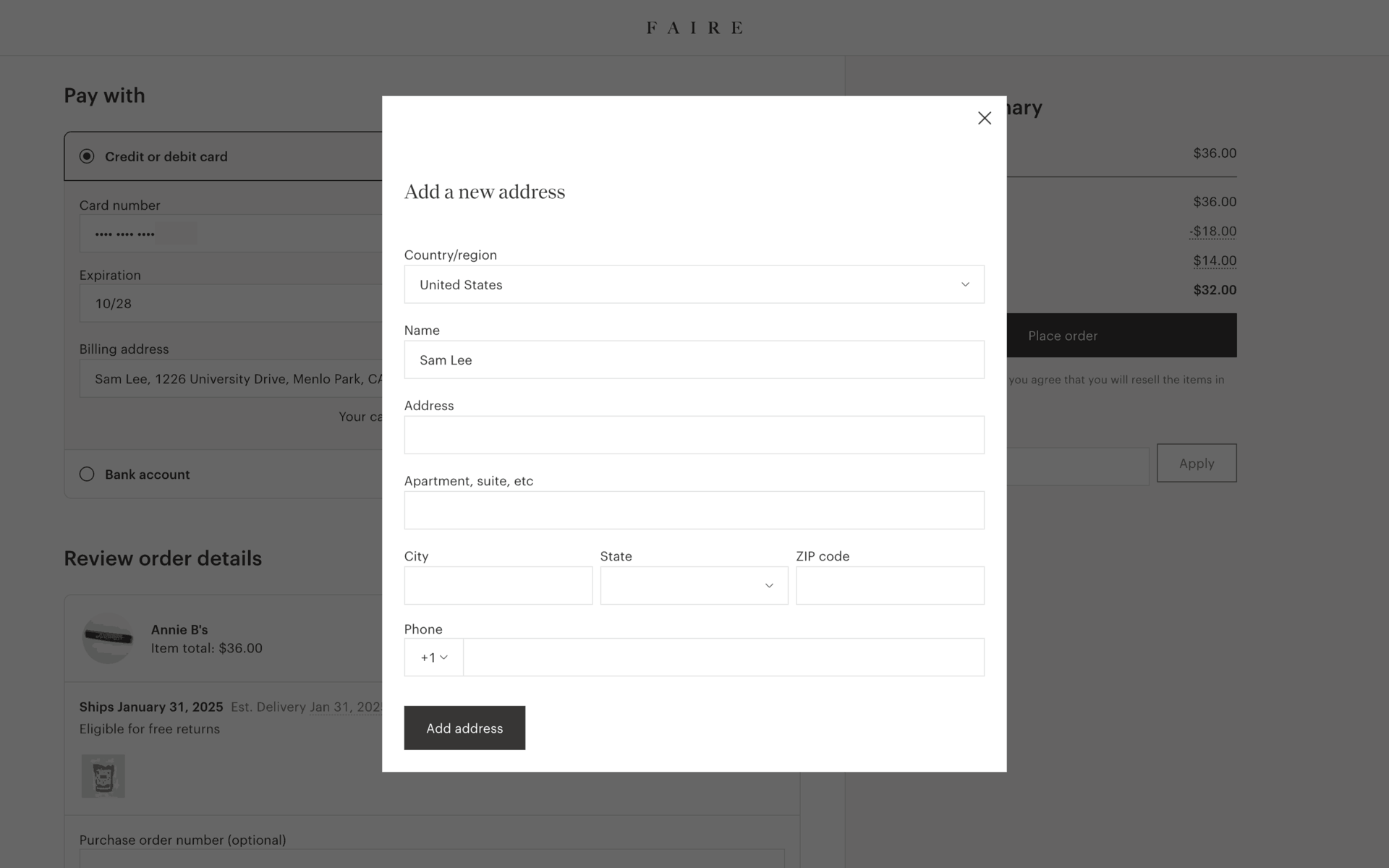 Faire Web Business interface screenshot 10