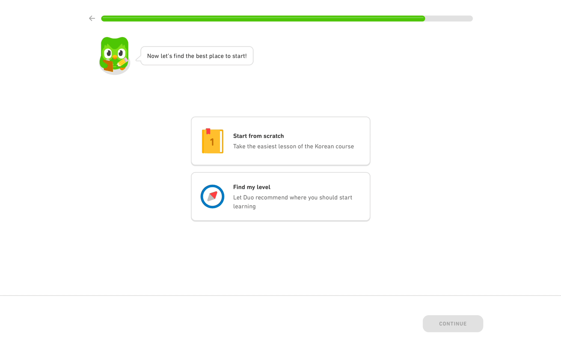 Onboarding on Duolingo (web) screen 13