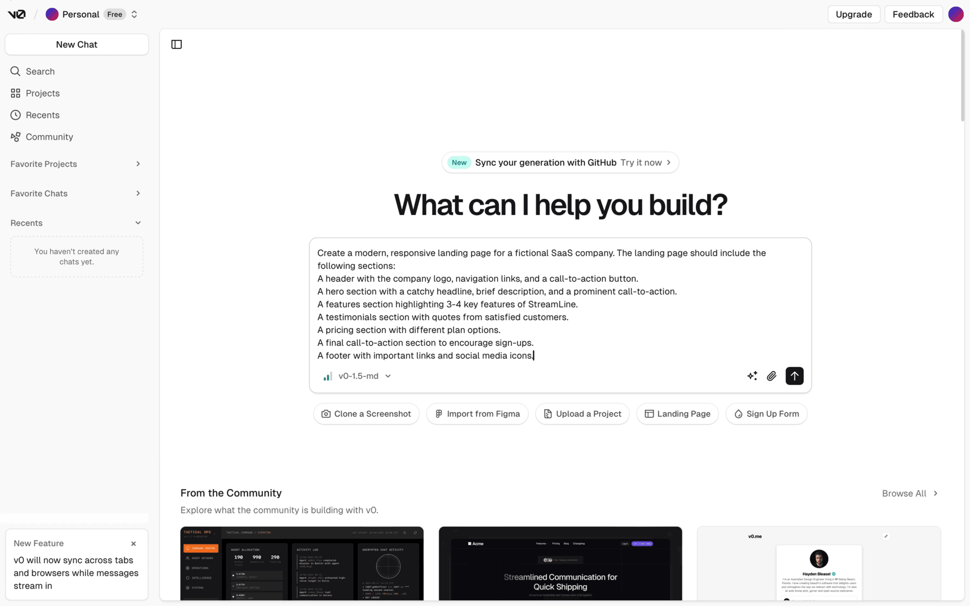 v0 Web AI interface screenshot 9