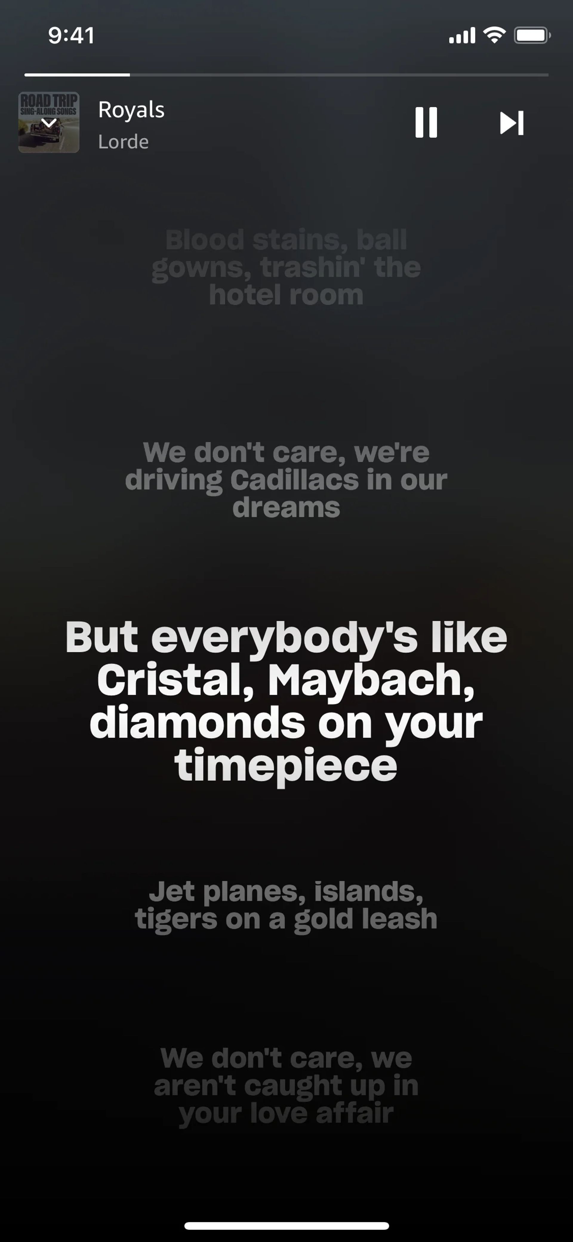 View song lyrics on Amazon Music (ios) screen 2