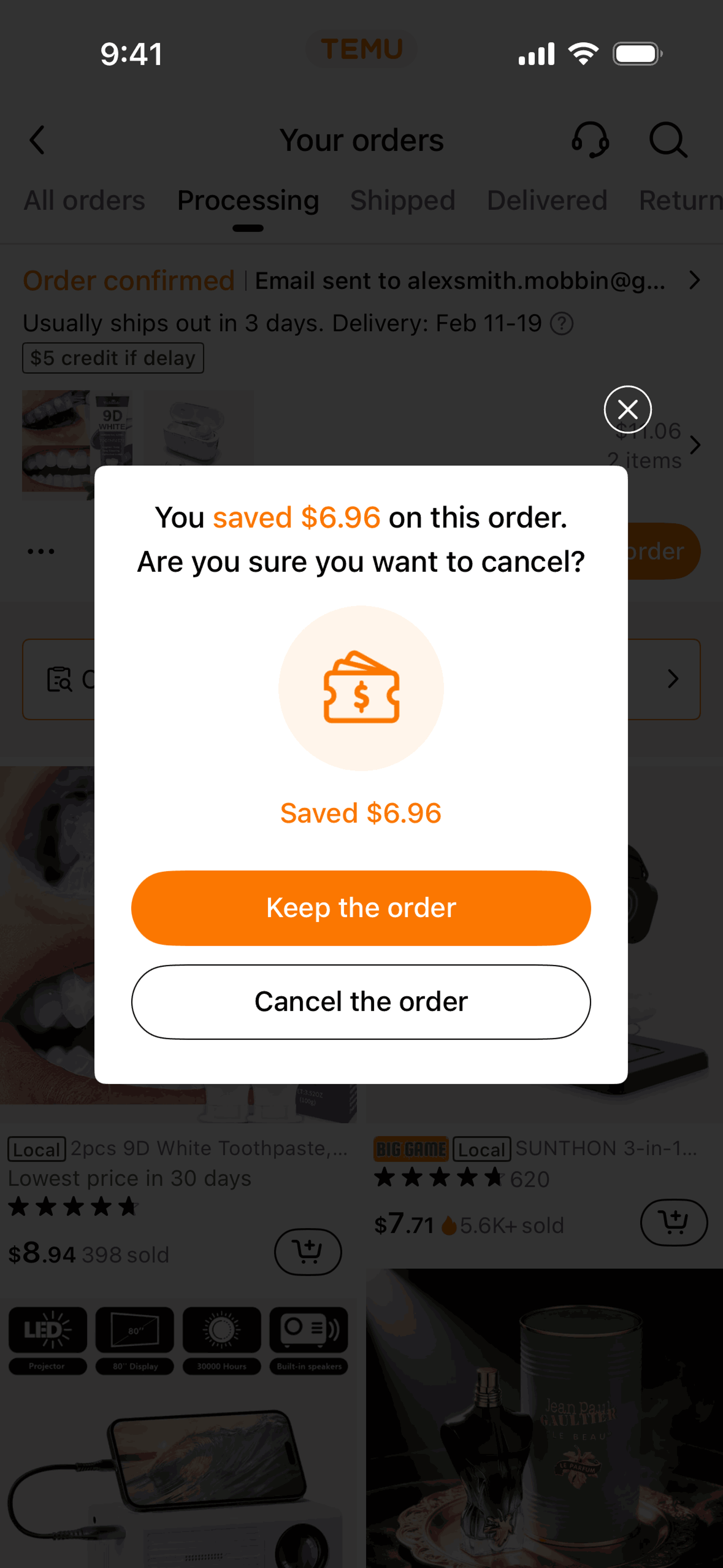 Temu iOS Shopping interface screenshot 8