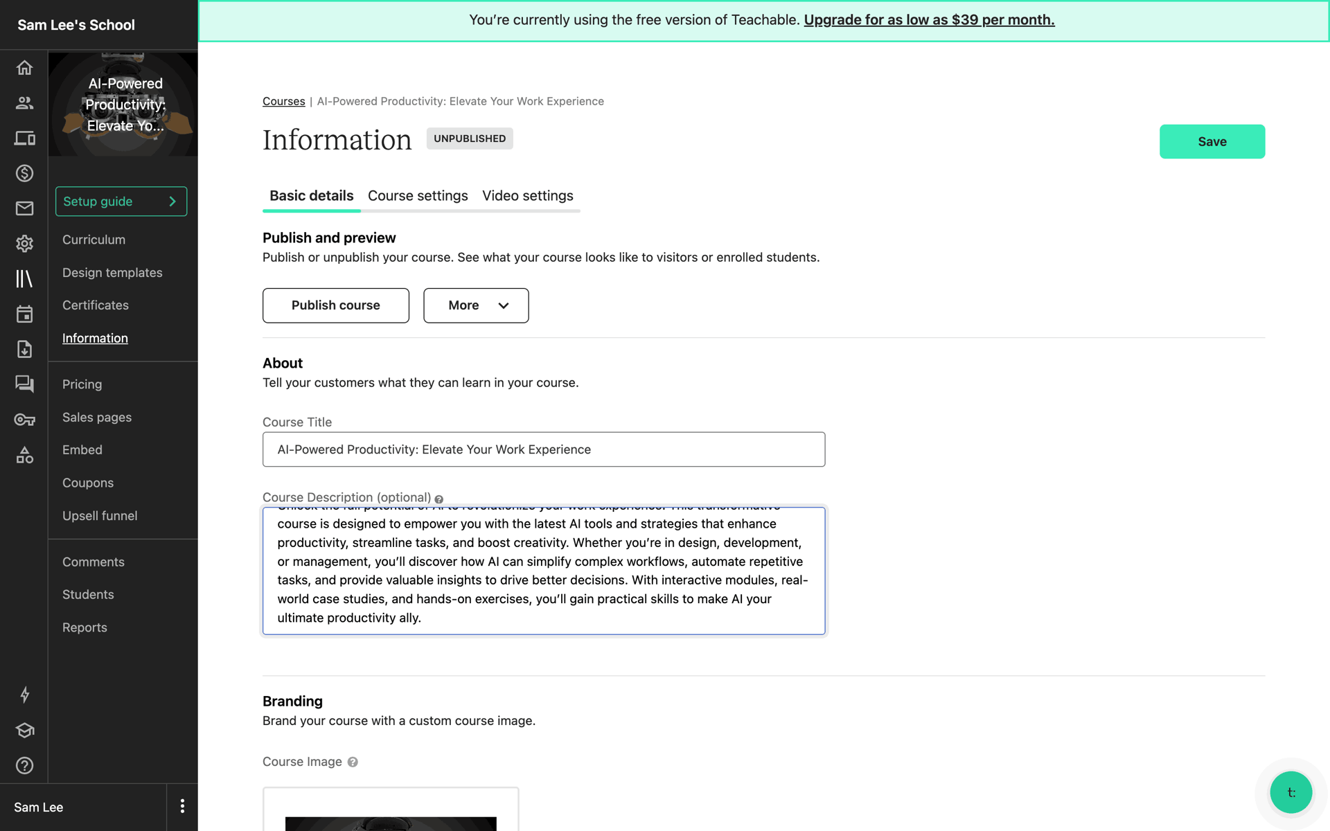 Teachable Web Business interface screenshot 21