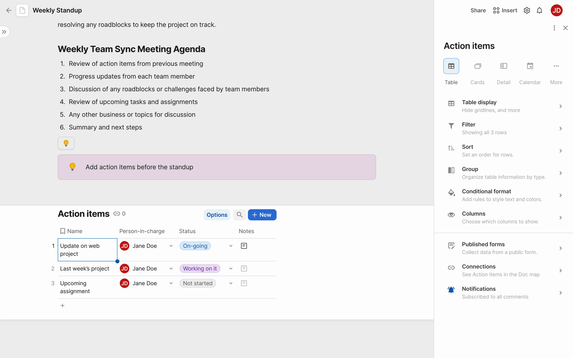 Coda Web Productivity interface screenshot 4