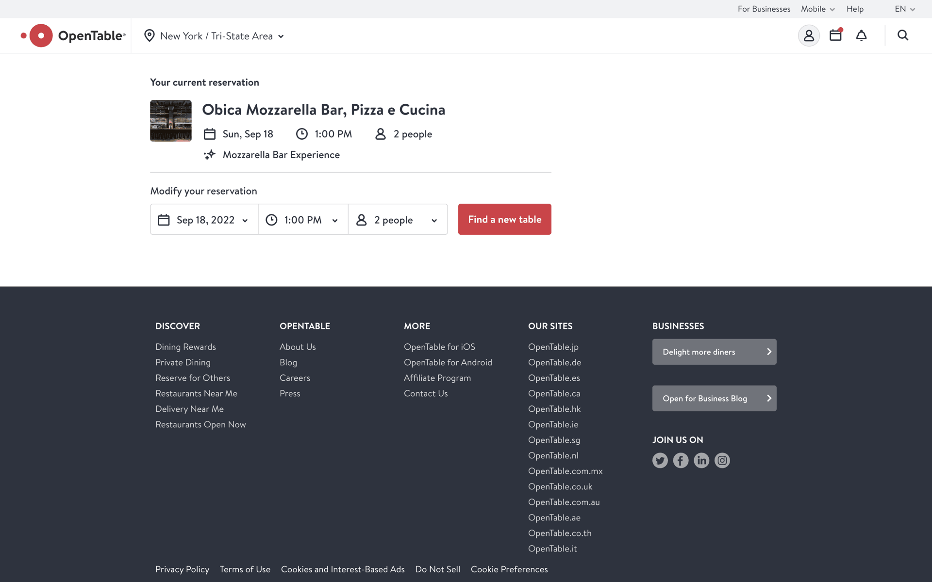 OpenTable Web Food & Drink interface screenshot 17