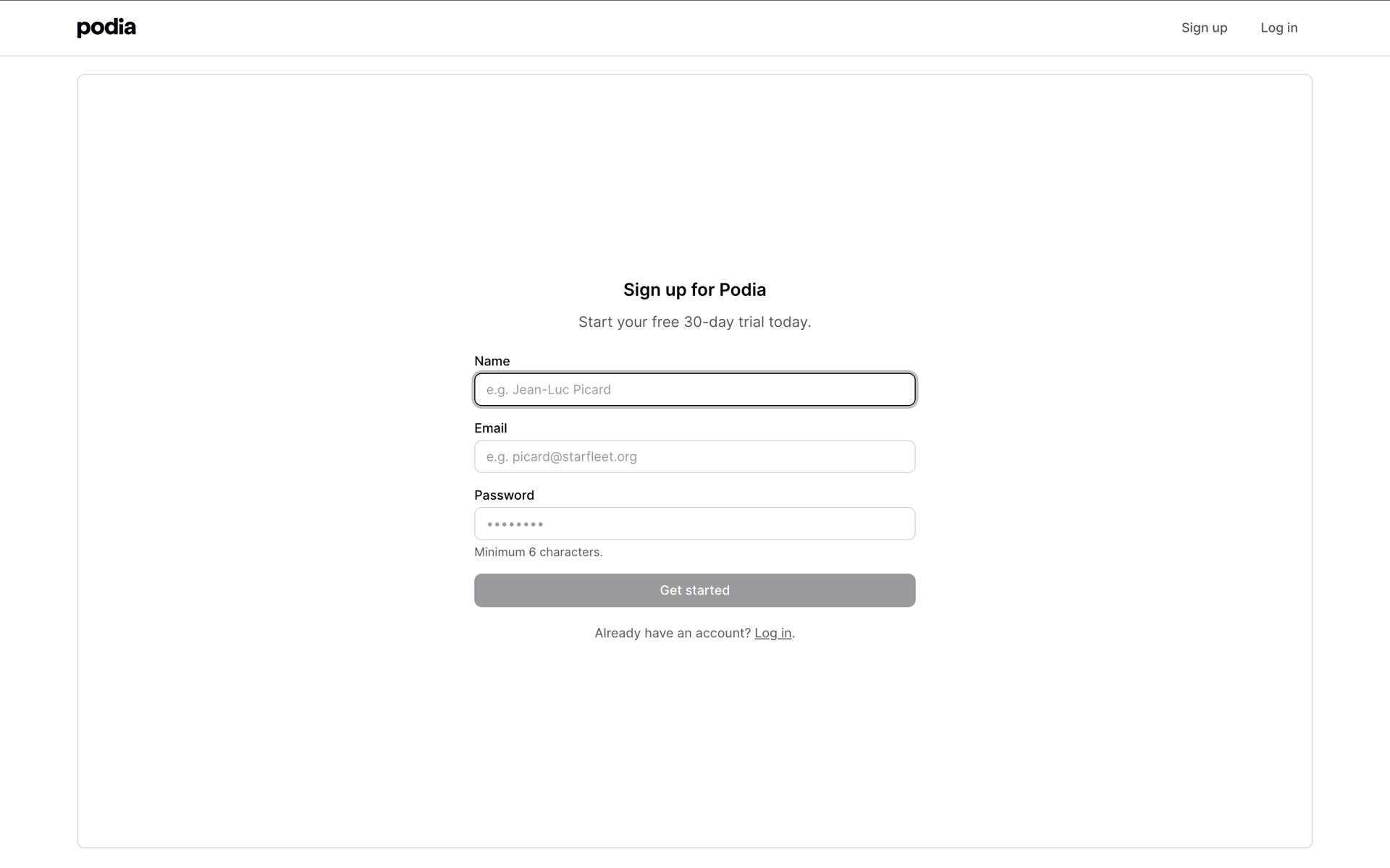 Podia Web Business interface screenshot 4