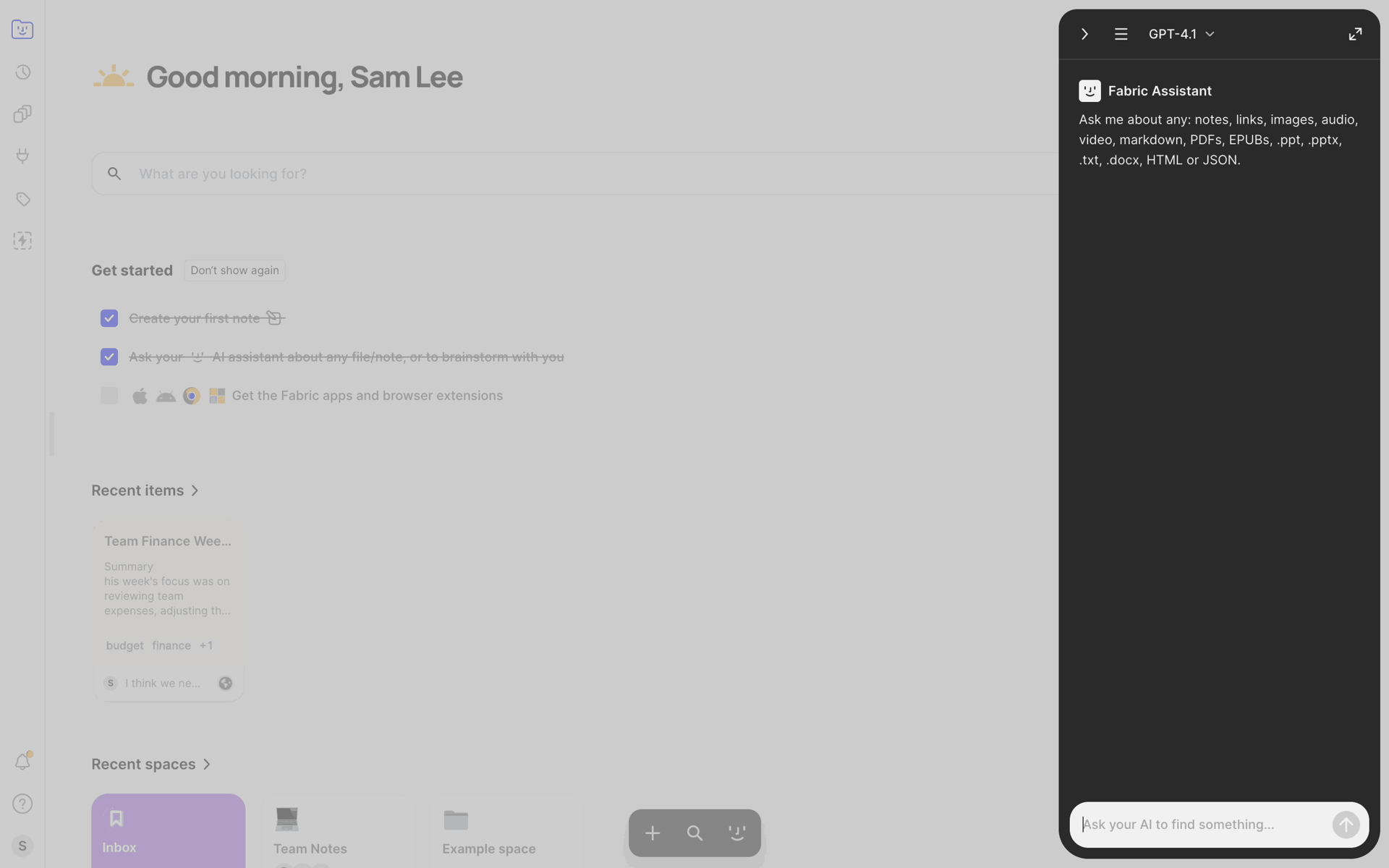 Fabric Web Productivity interface screenshot 5