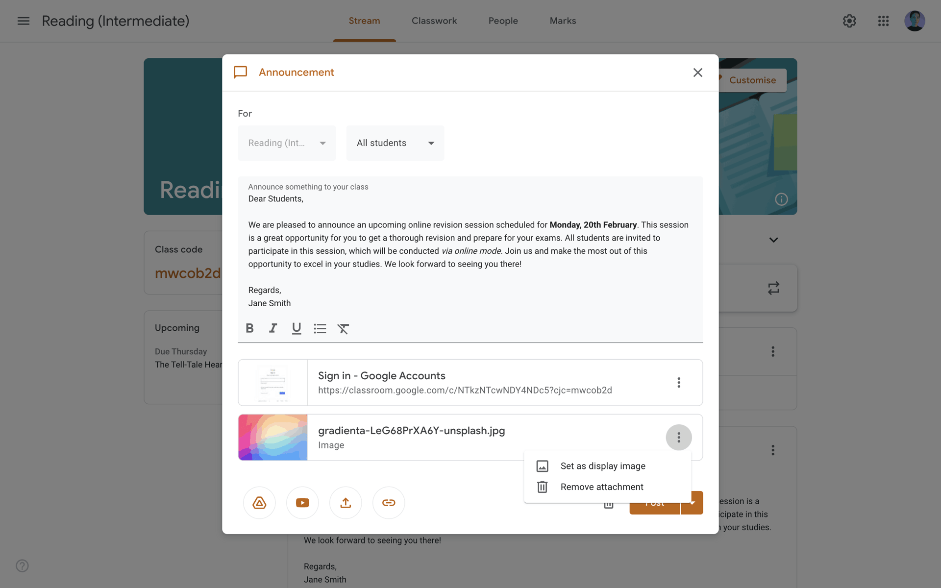Google Classroom Web Collaboration interface screenshot 13