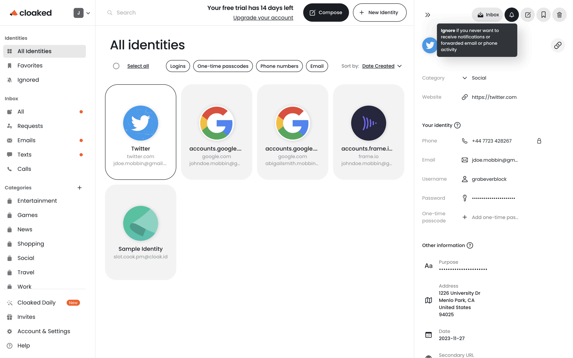 Cloaked Web Productivity interface screenshot 13
