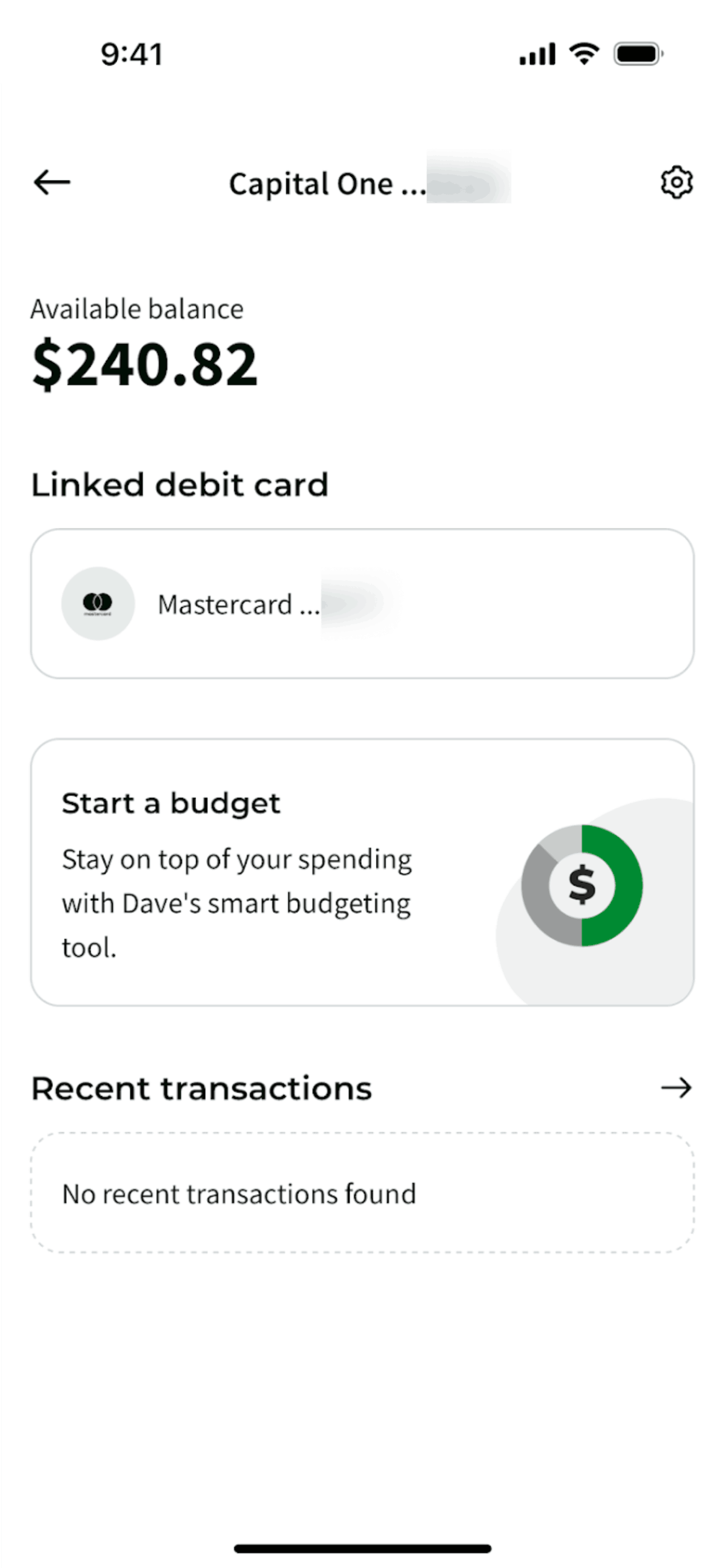 Dave iOS Finance interface screenshot 6
