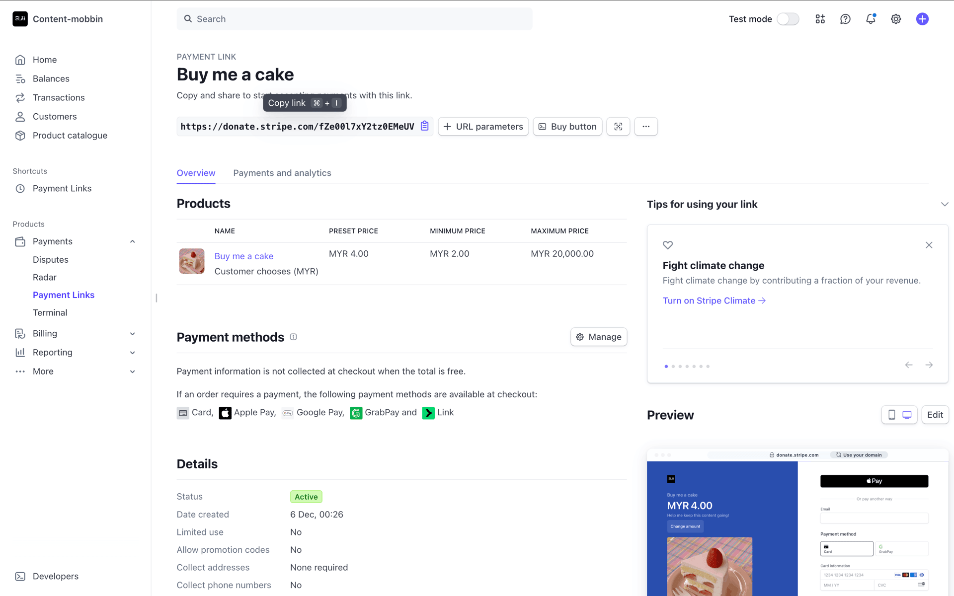 Stripe Web Business interface screenshot 6
