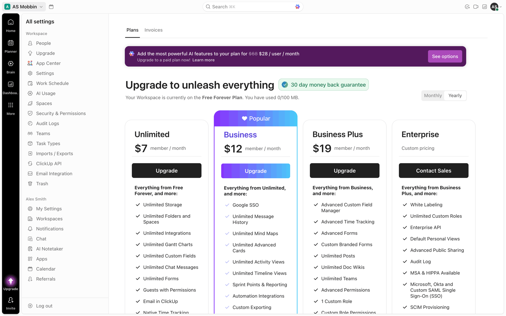 ClickUp Web Business interface screenshot 2