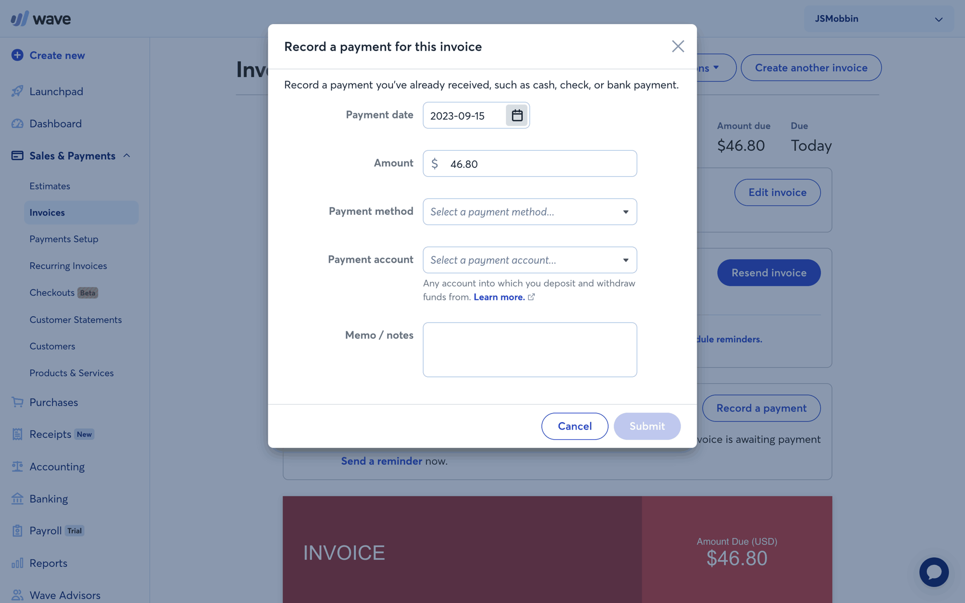 Wave Web Business interface screenshot 6