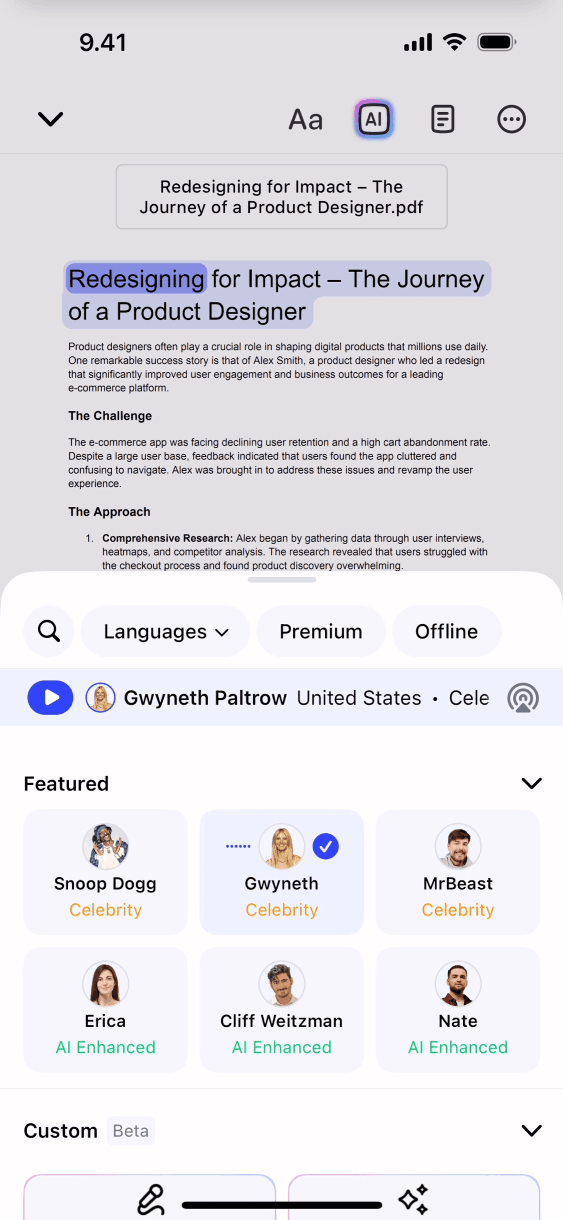 Speechify iOS Productivity interface screenshot 7