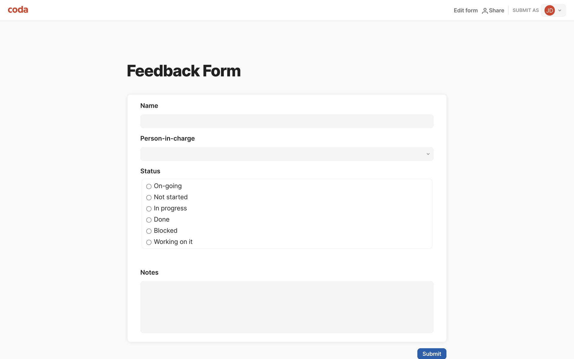 Coda Web Productivity interface screenshot 3
