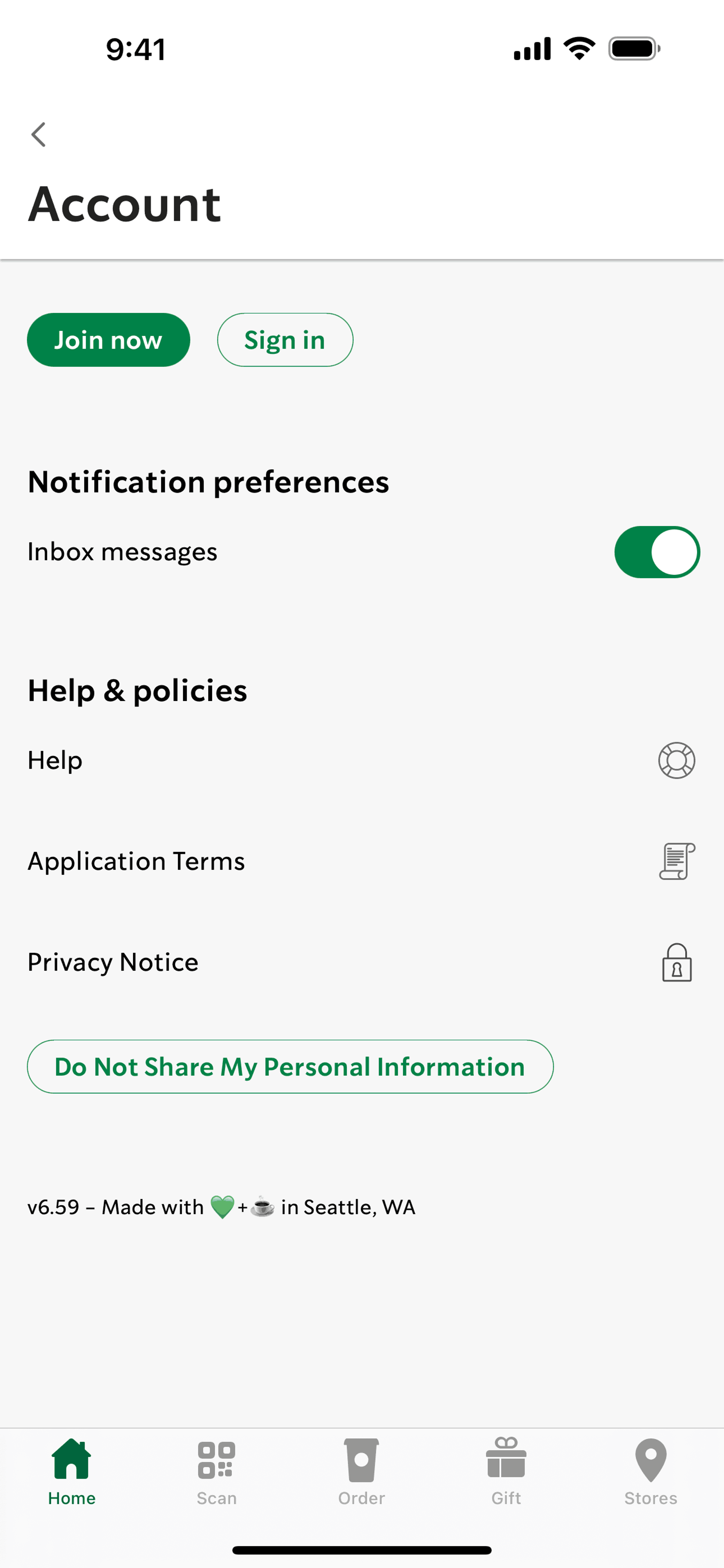 Starbucks iOS Food & Drink interface screenshot 3