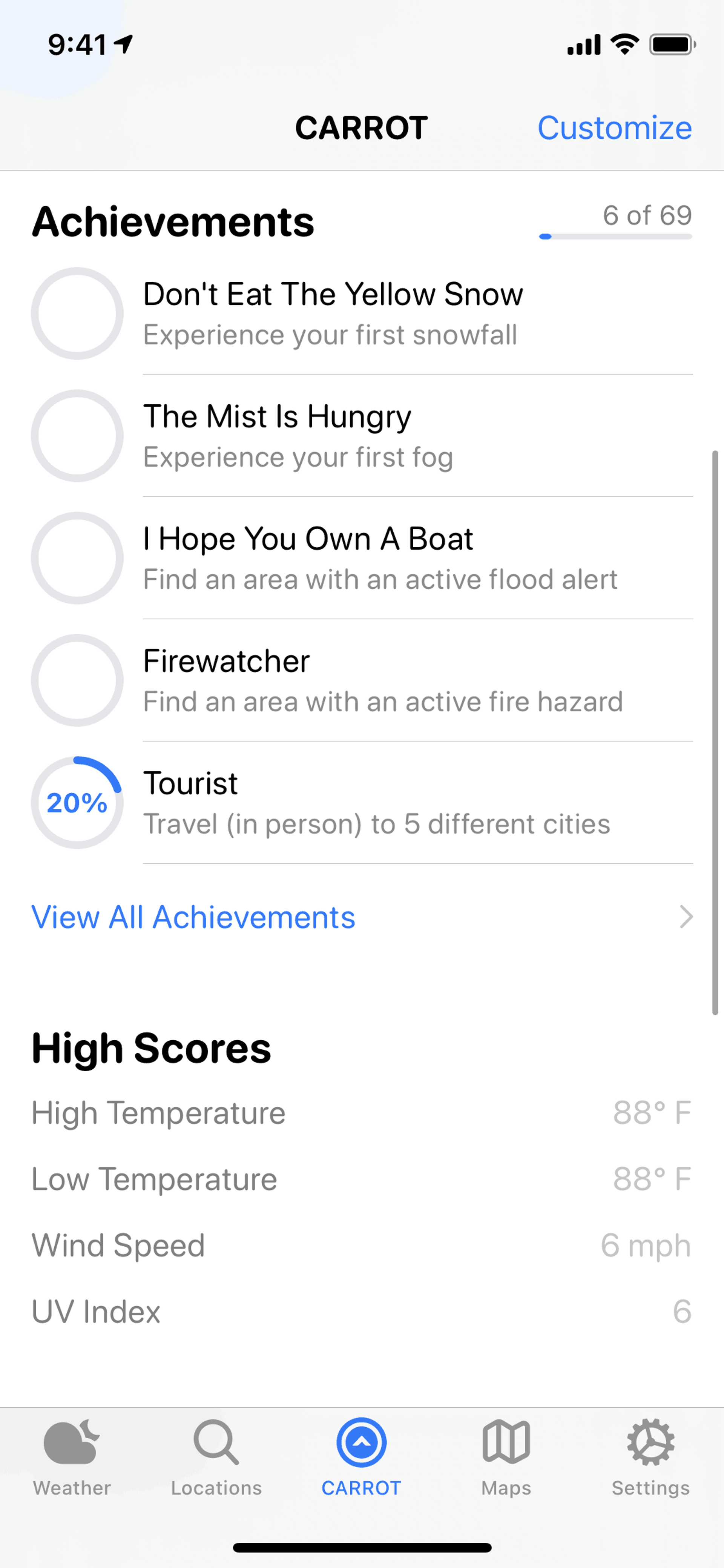 CARROT Weather iOS Lifestyle interface screenshot 10