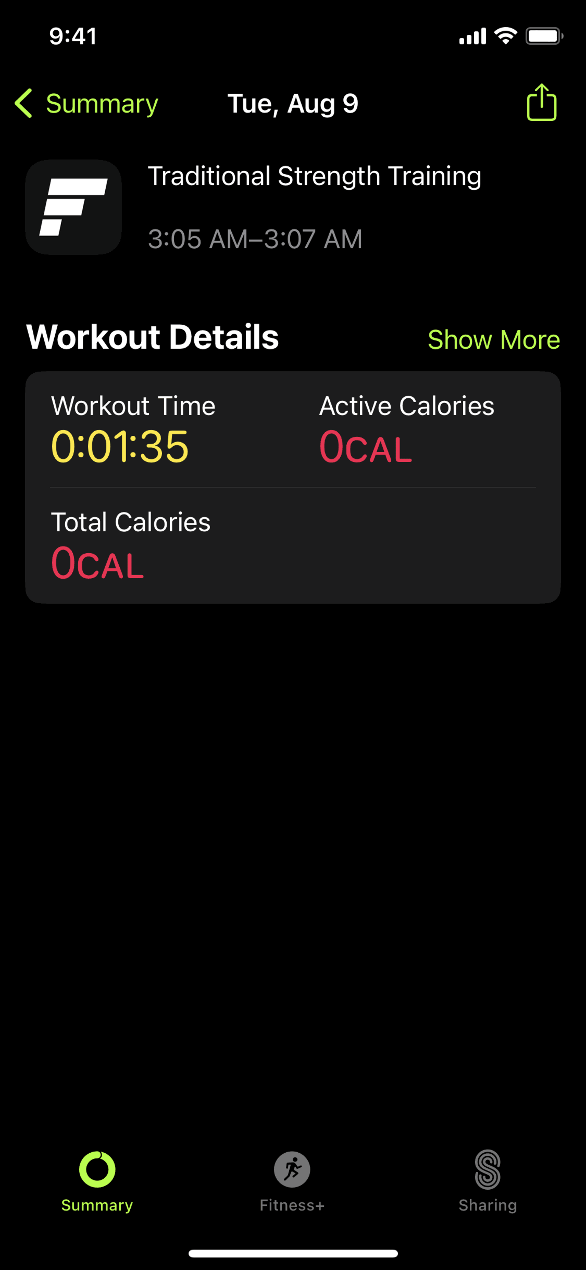 Workout detail on Apple Fitness (ios) screen 2