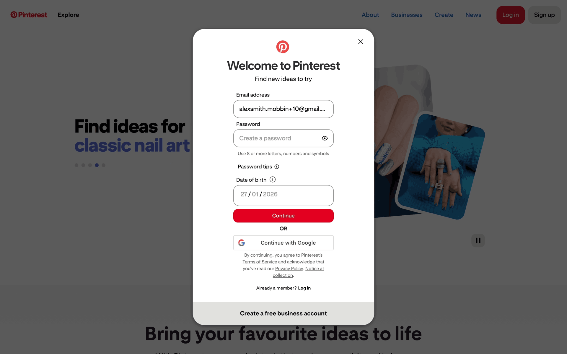 Onboarding on Pinterest (web) screen 3