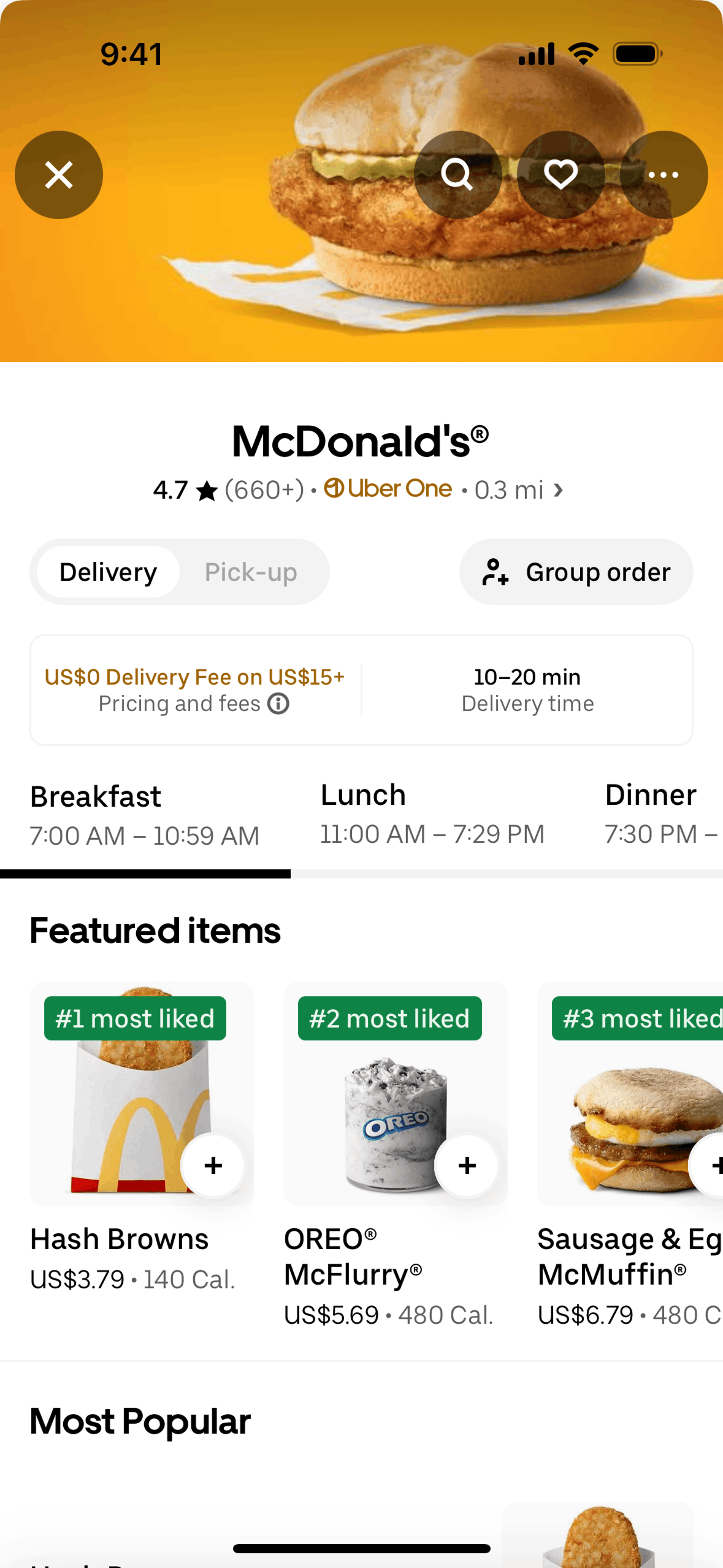 Uber Eats iOS Food & Drink interface screenshot 2