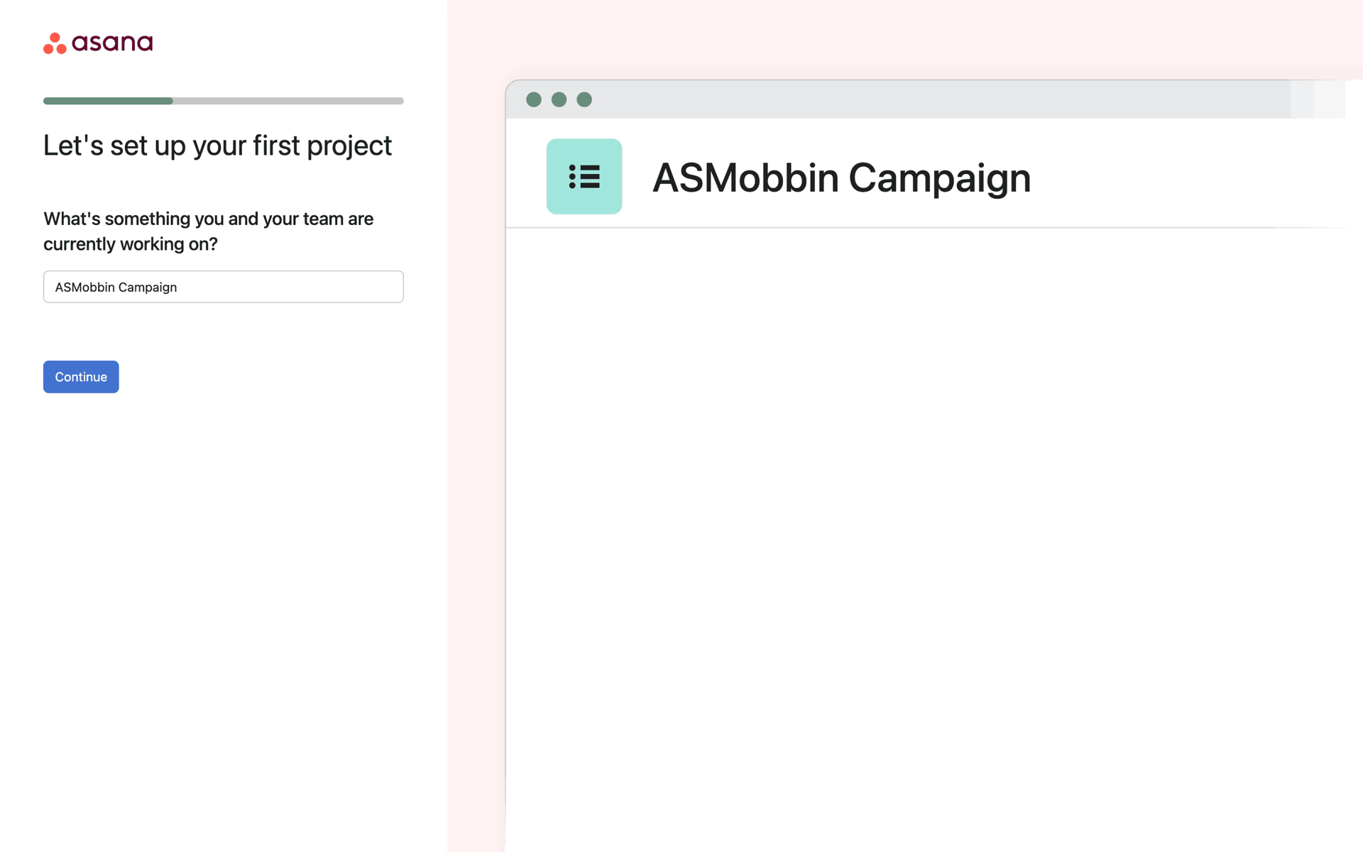 Completing onboarding on Asana (web) screen 12