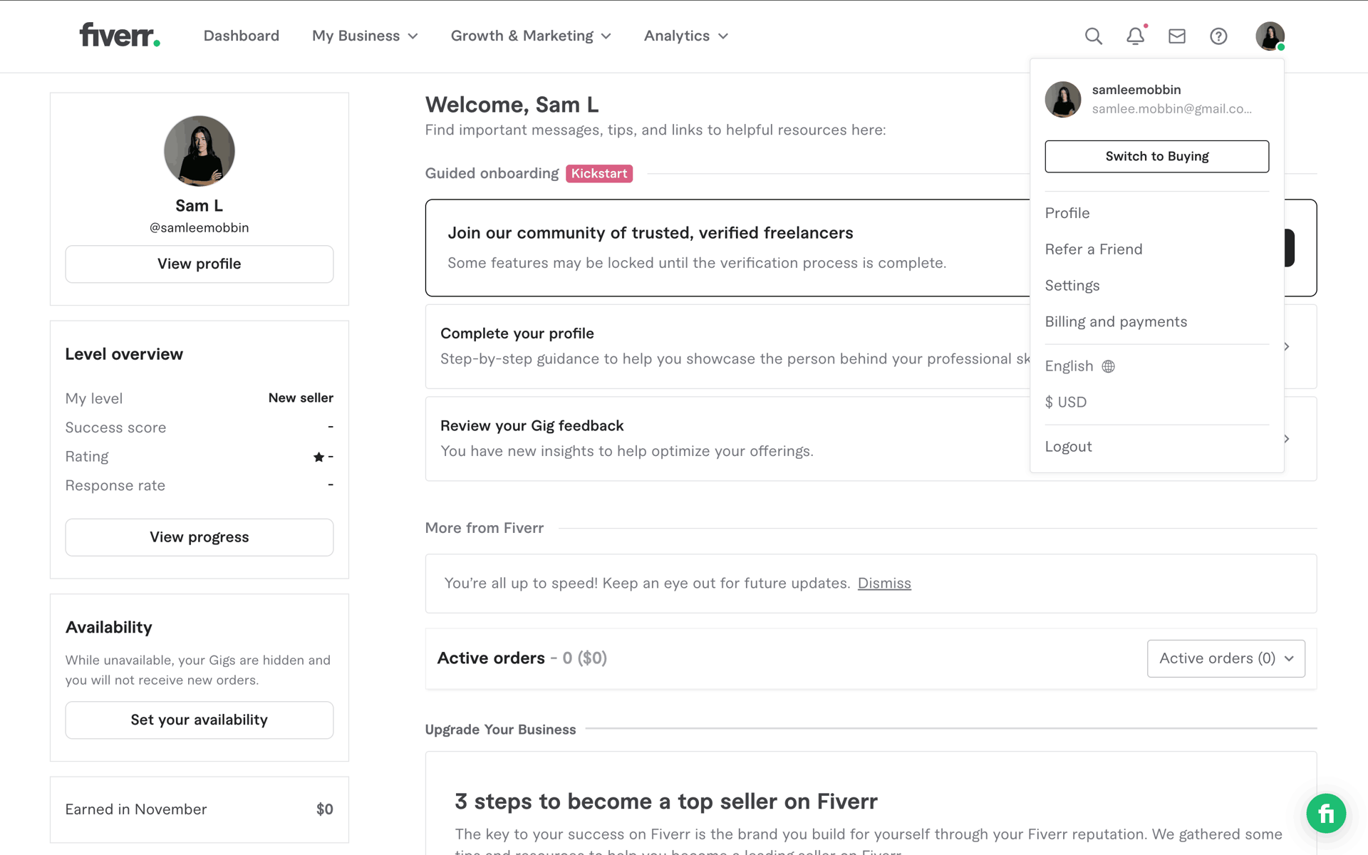 Fiverr Web Business interface screenshot 2