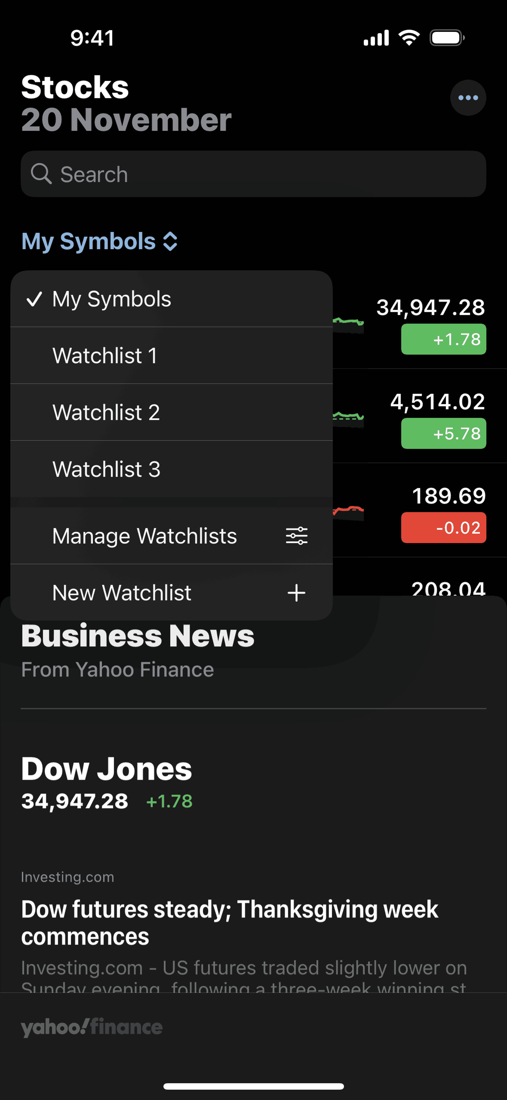 Stocks iOS Finance interface screenshot 10