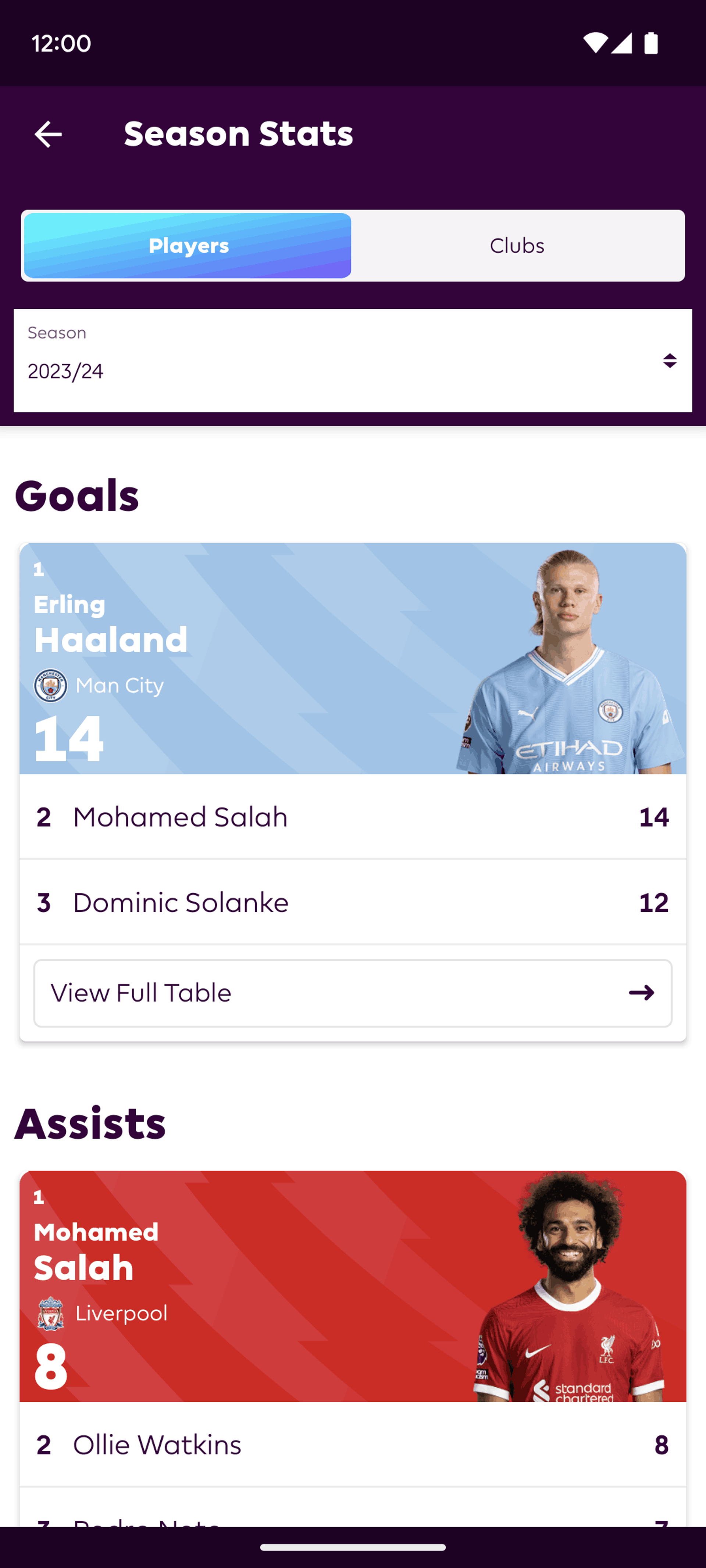 Premier League Android Sports interface screenshot 12