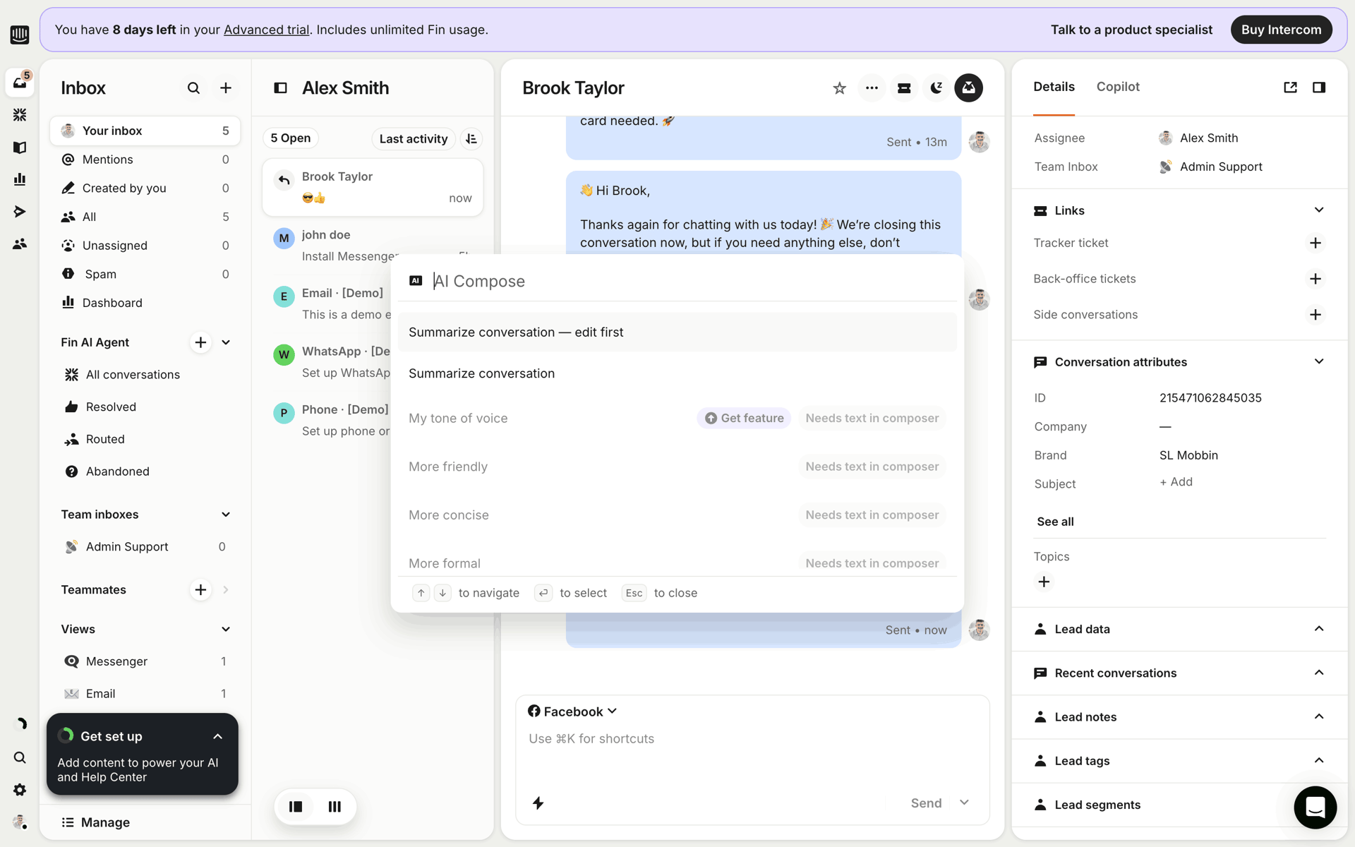 Intercom Web Business interface screenshot 13