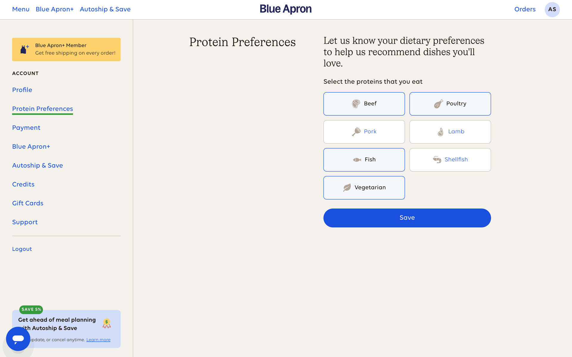 Blue Apron Web Shopping interface screenshot 13