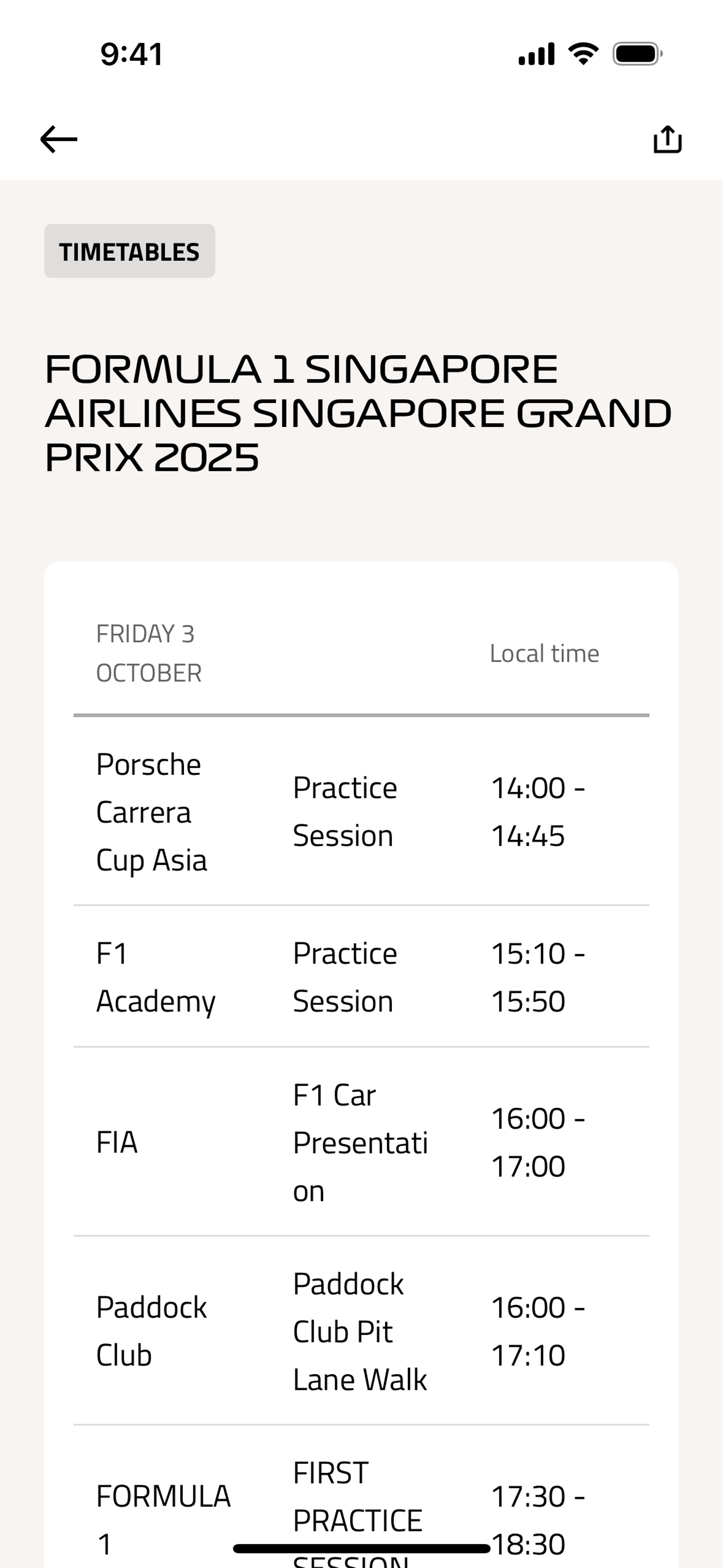 Formula 1® iOS Sports interface screenshot 19