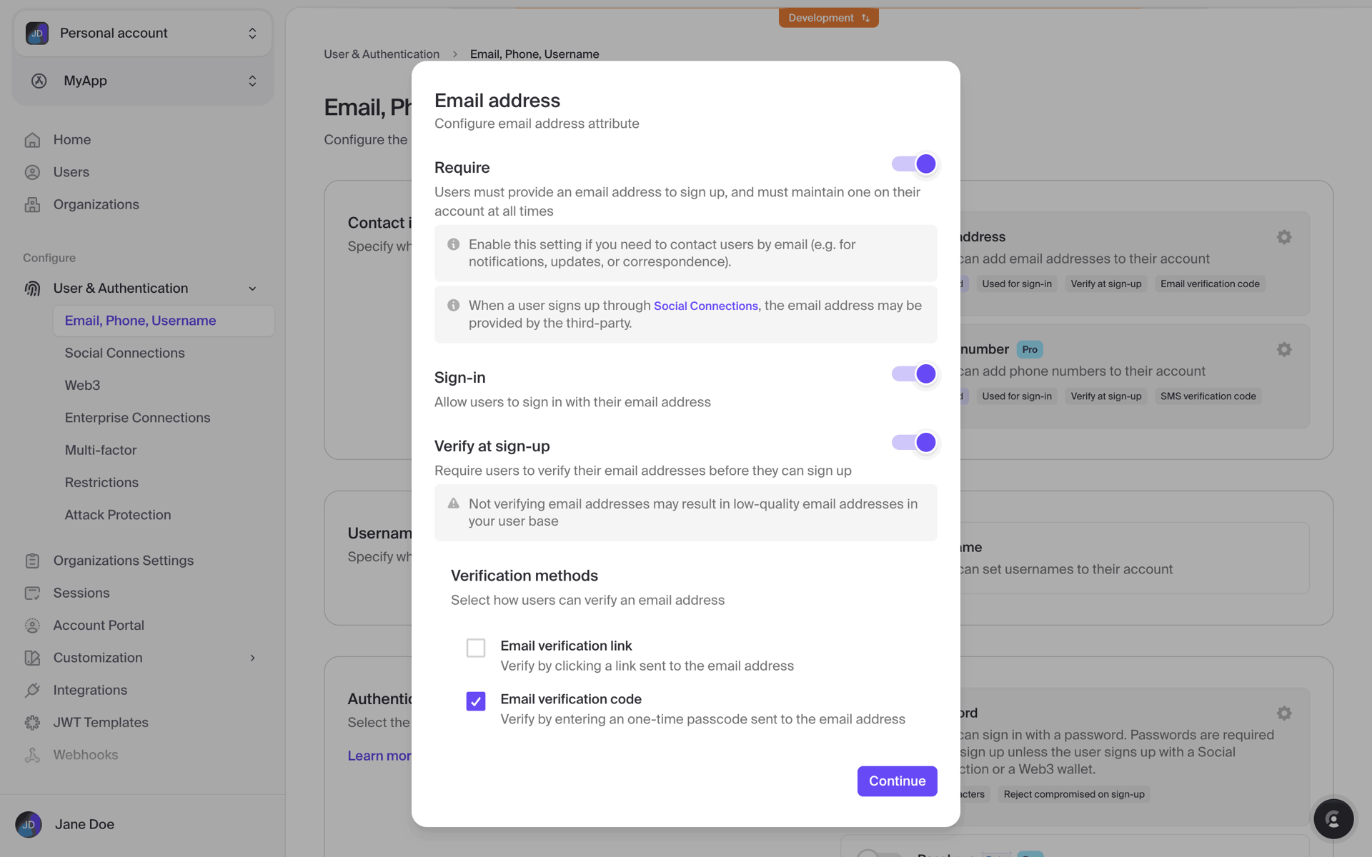 Clerk Web Developer Tools interface screenshot 8