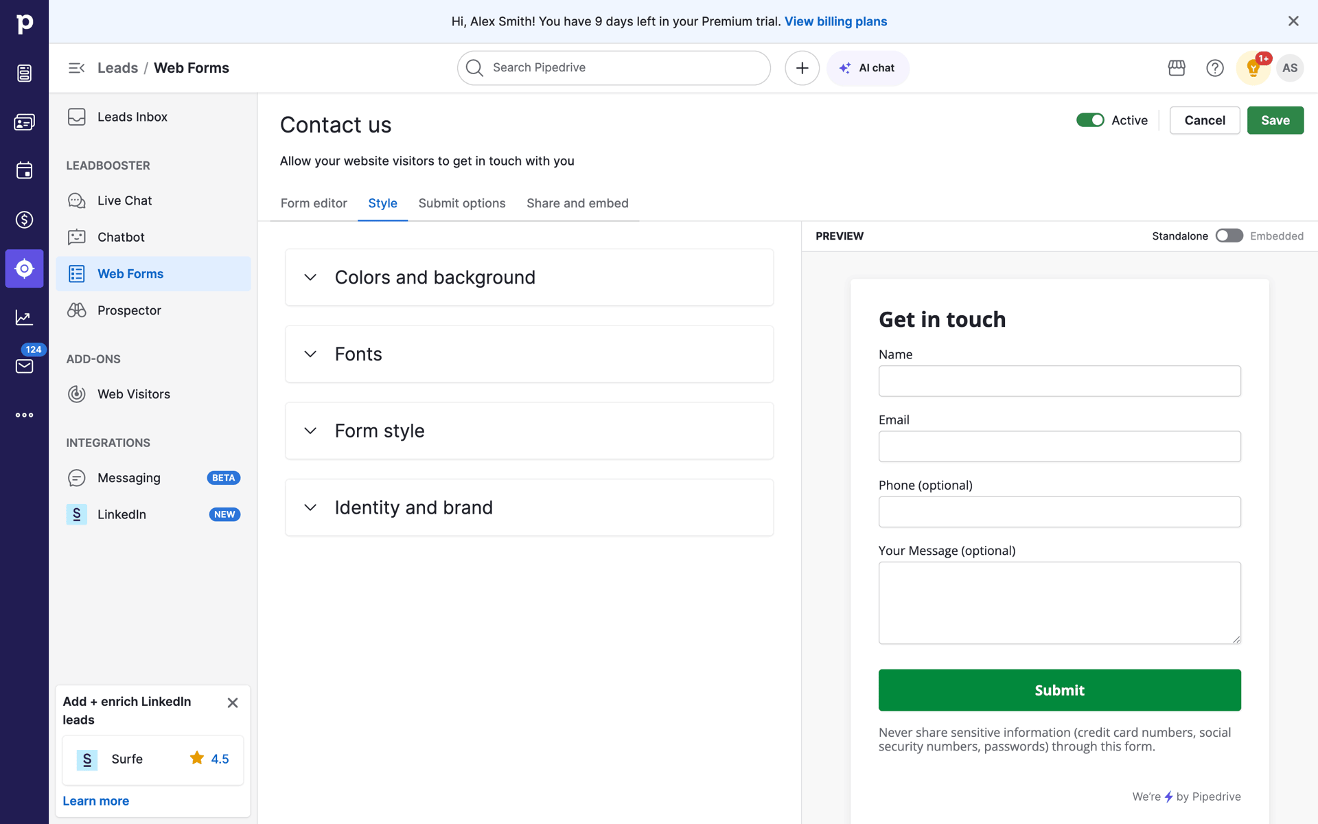 Pipedrive Web CRM interface screenshot 16