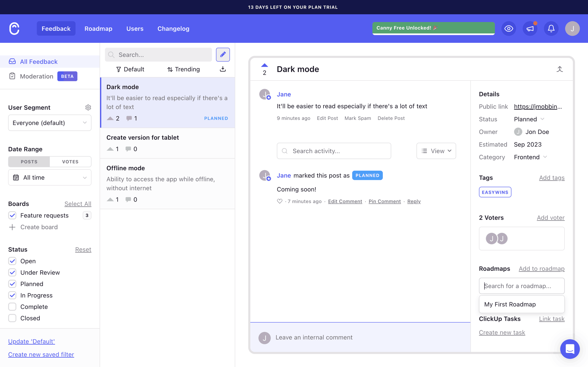 Canny Web Business interface screenshot 9