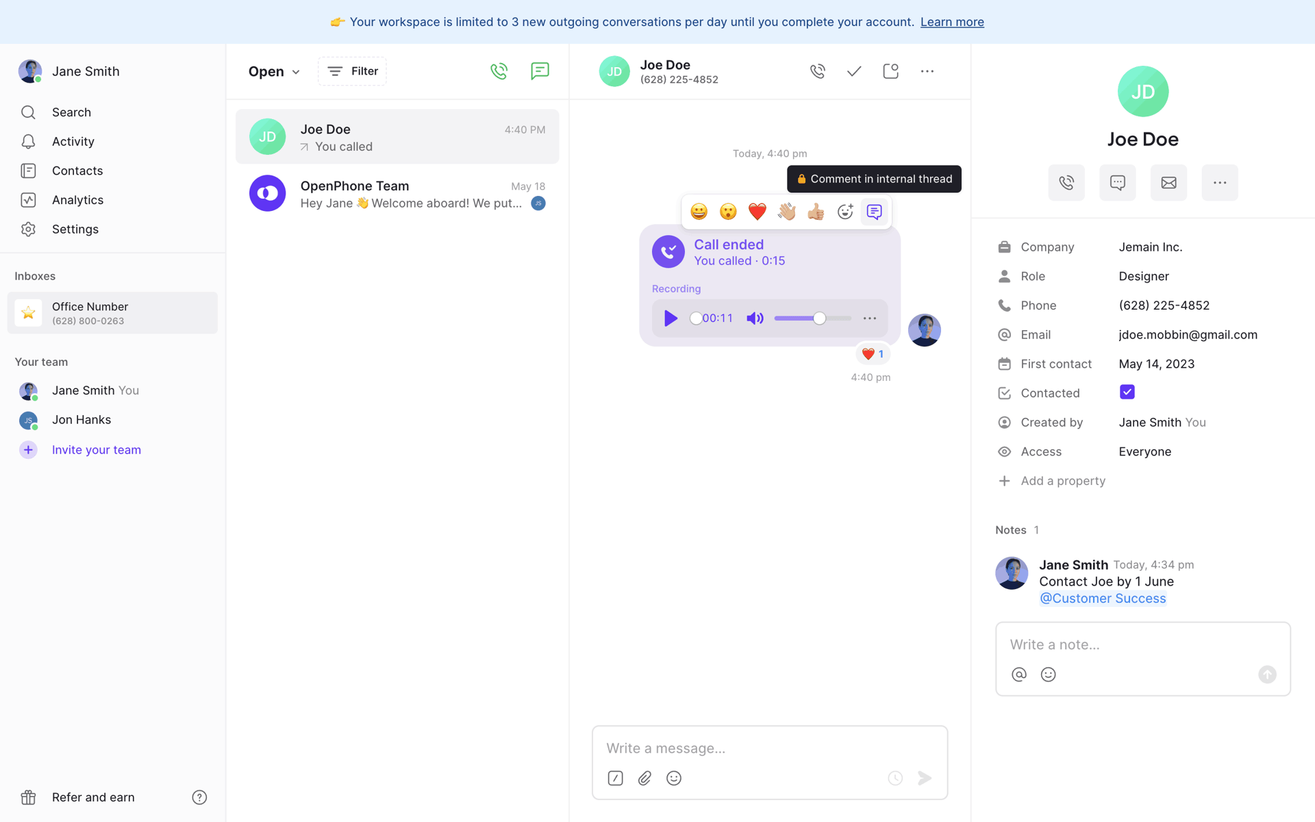 OpenPhone Web Business interface screenshot 18
