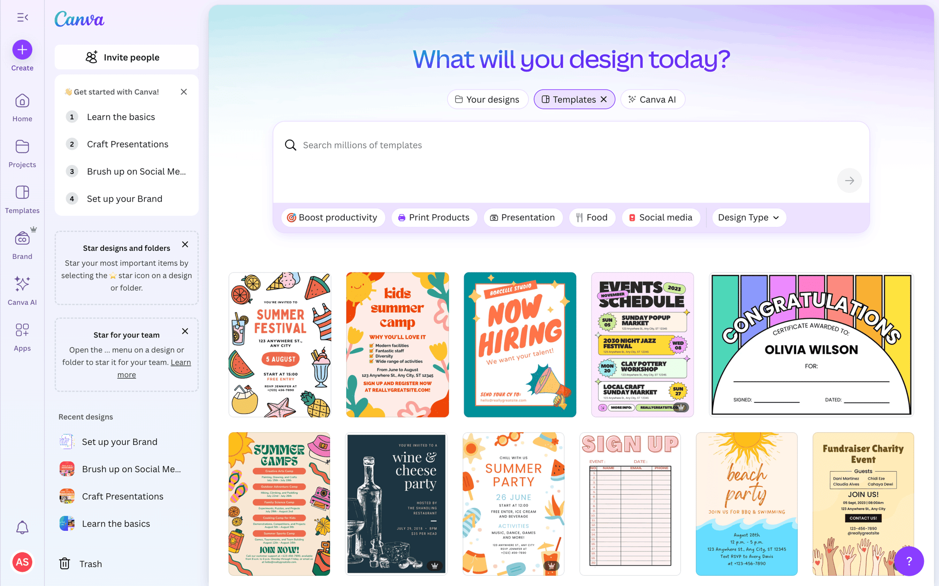 Completing tour on Canva (web) screen 1
