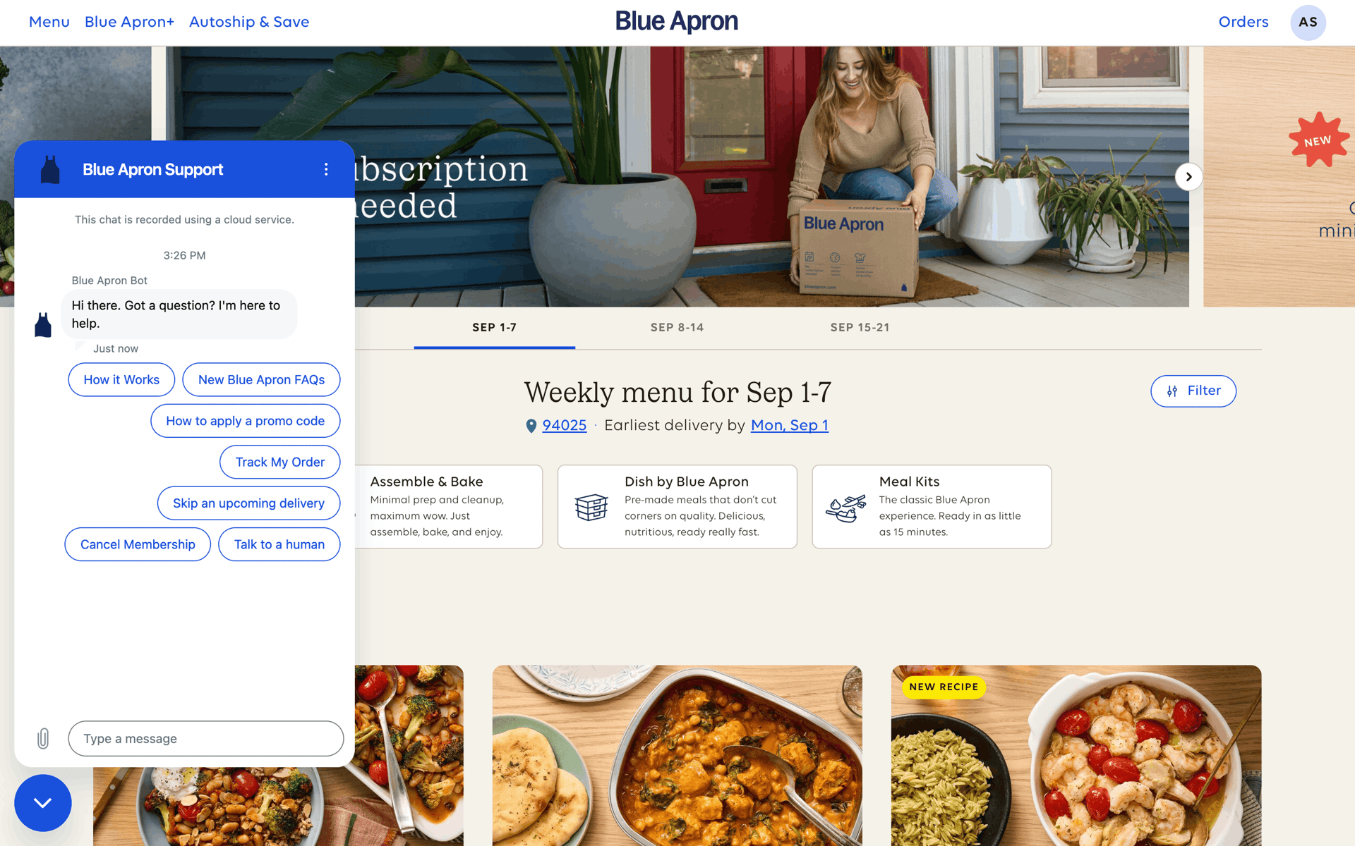Blue Apron Web Shopping interface screenshot 6