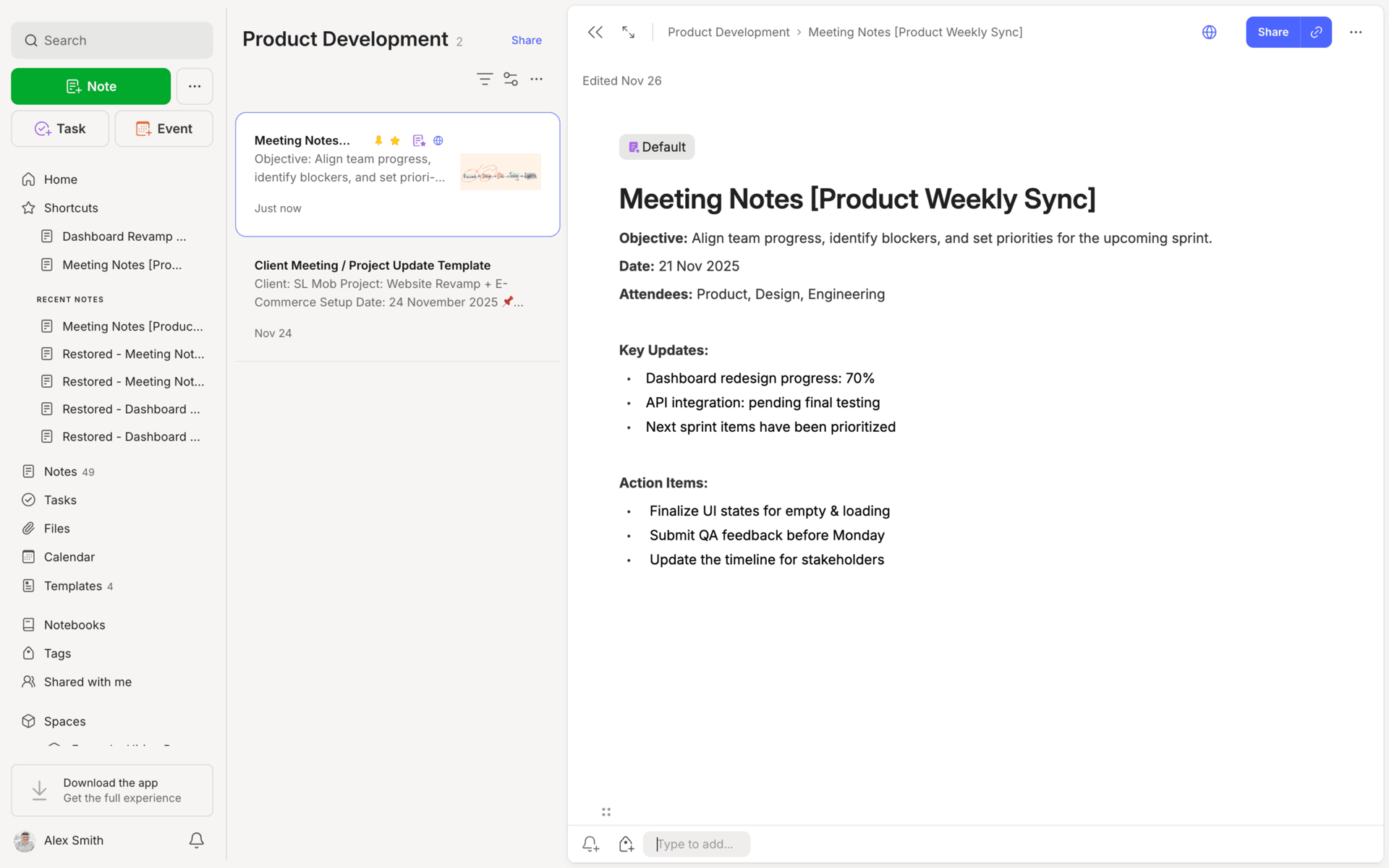Evernote Web Productivity interface screenshot 22