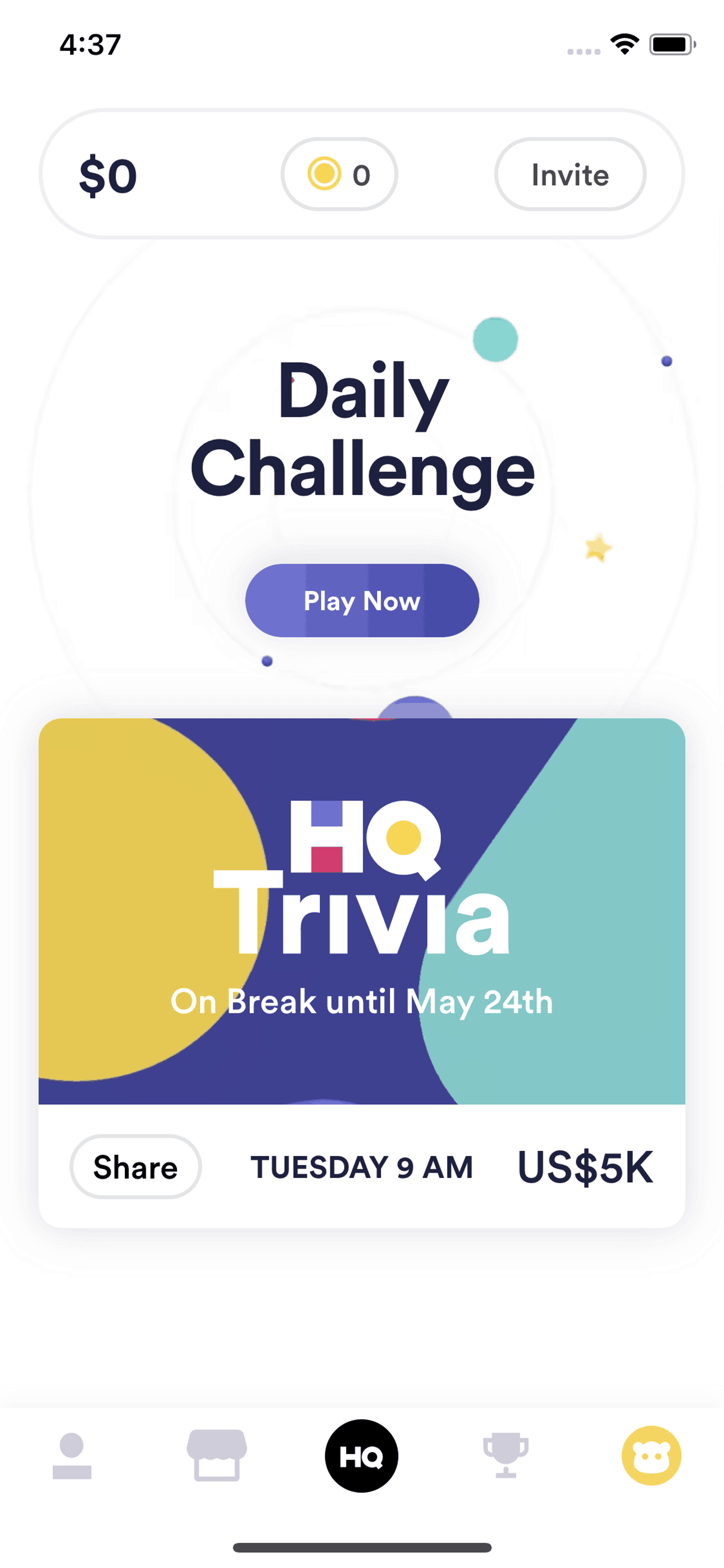HQ Trivia iOS Entertainment interface screenshot 2