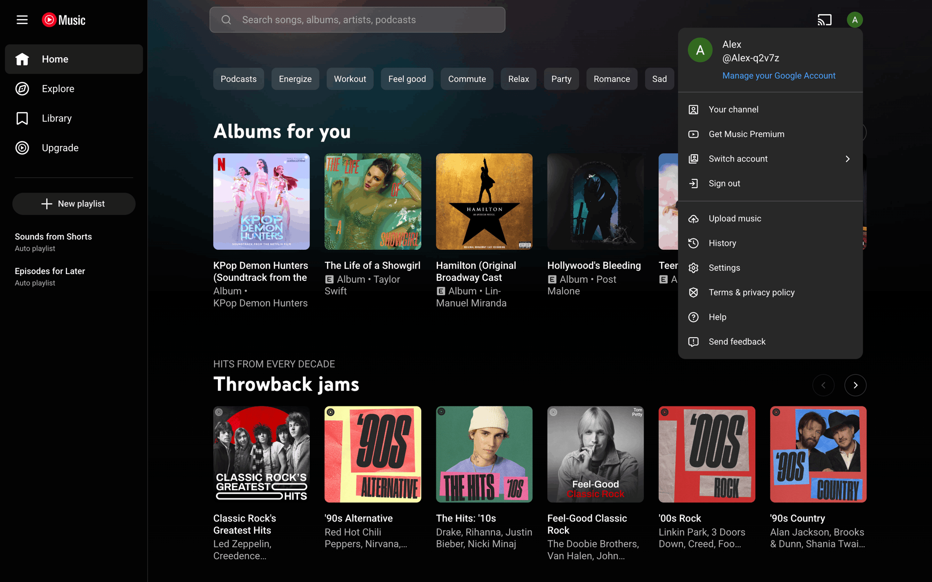 YouTube Music Web Music & Audio interface screenshot 2