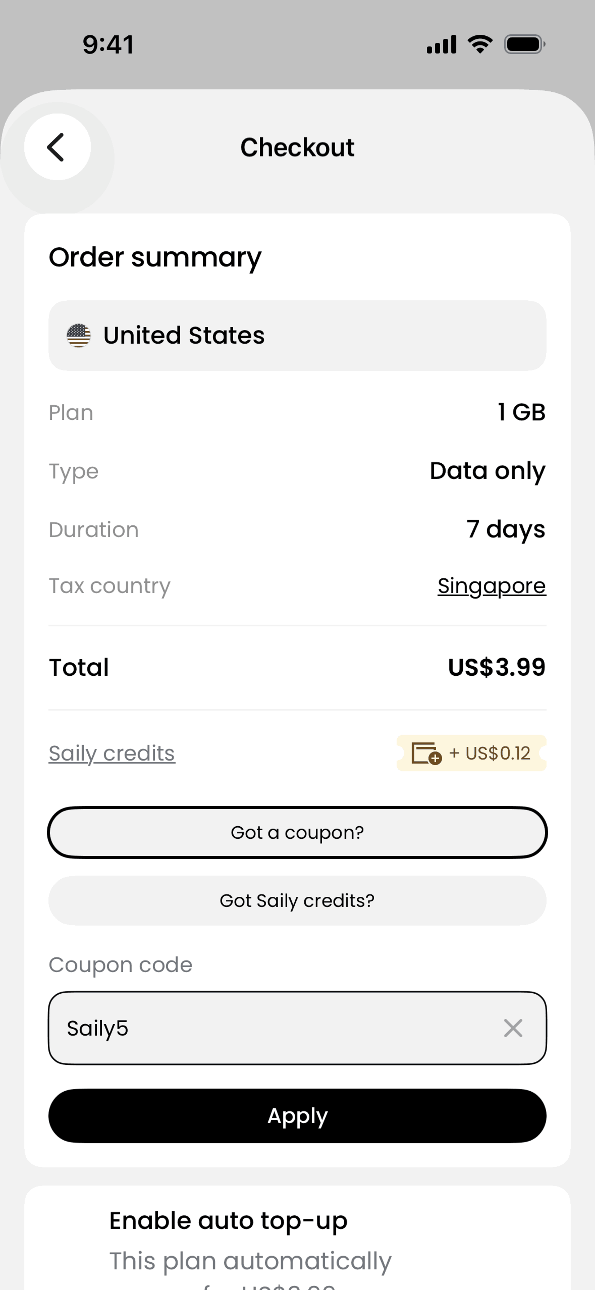 Saily iOS Travel & Transportation interface screenshot 19