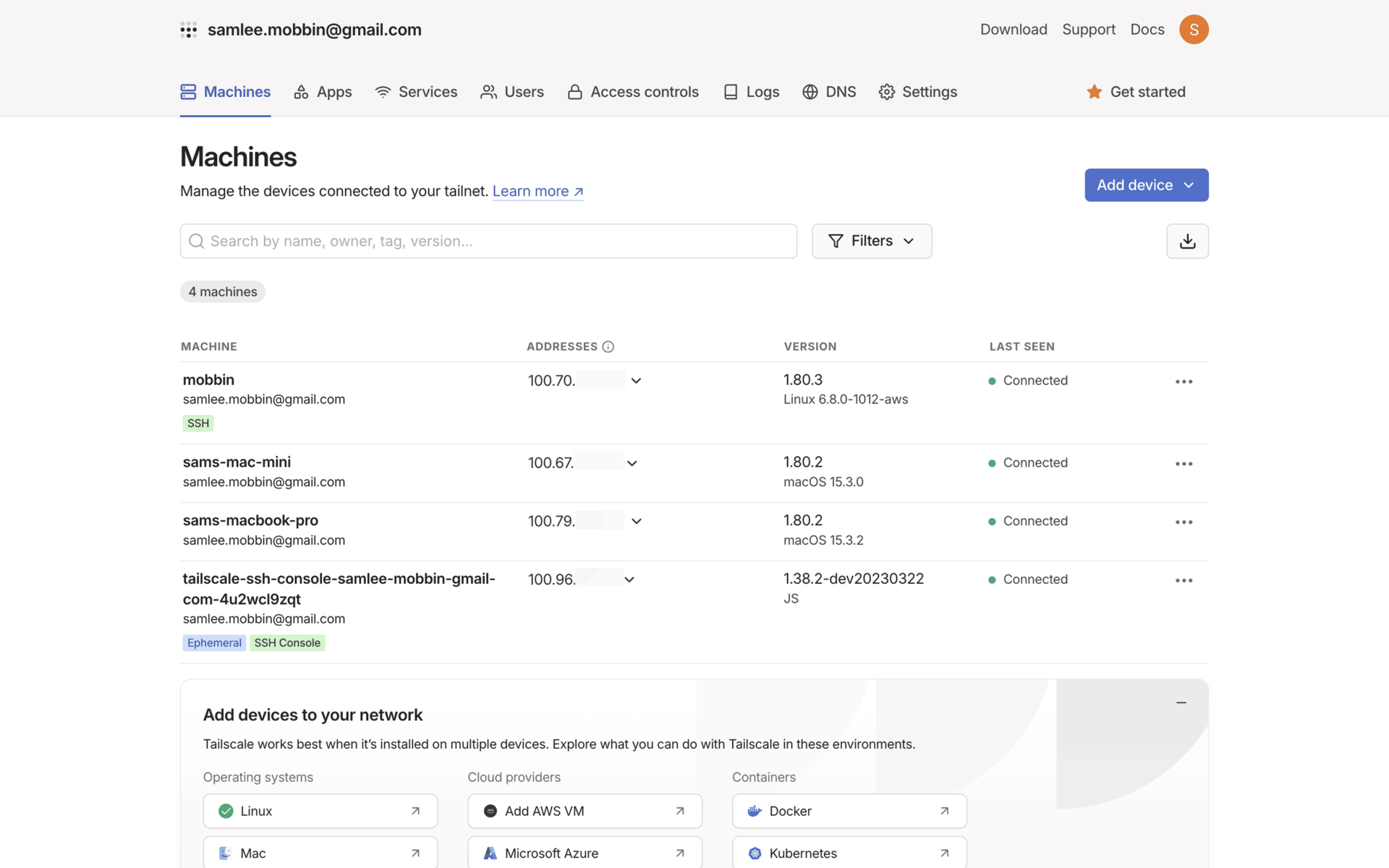 Tailscale Web Developer Tools interface screenshot 7
