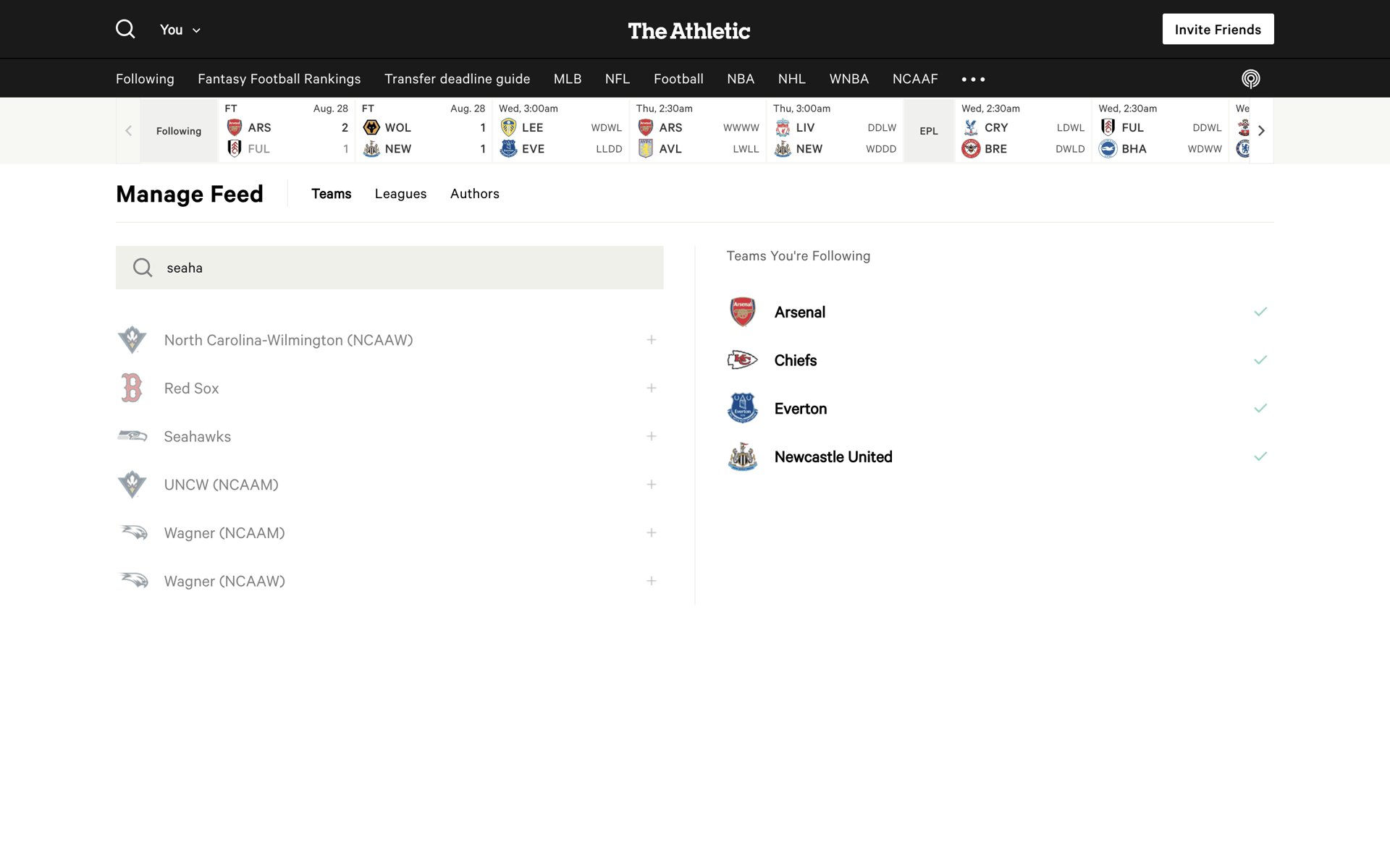 The Athletic Web Sports interface screenshot 18