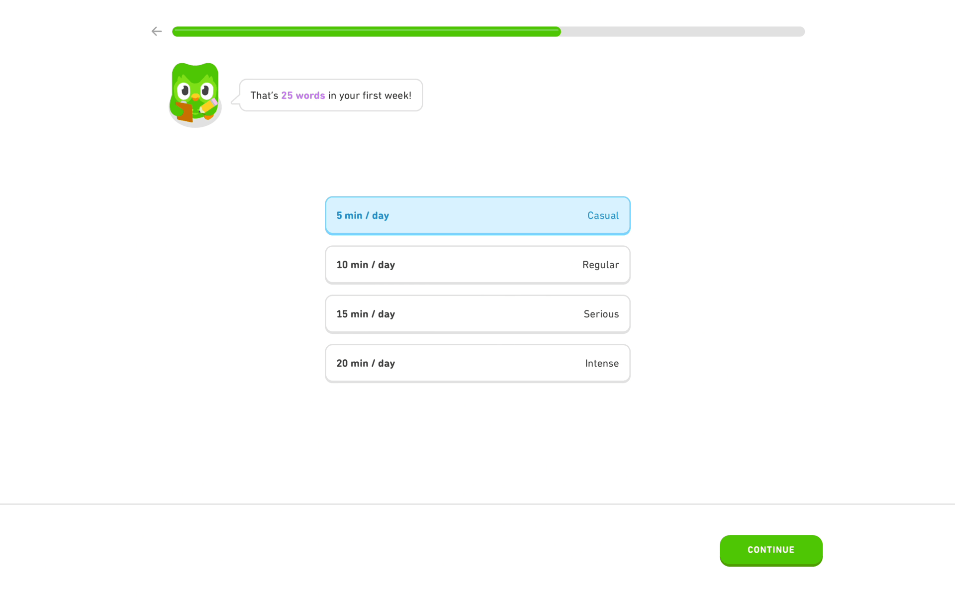 Onboarding on Duolingo (web) screen 11