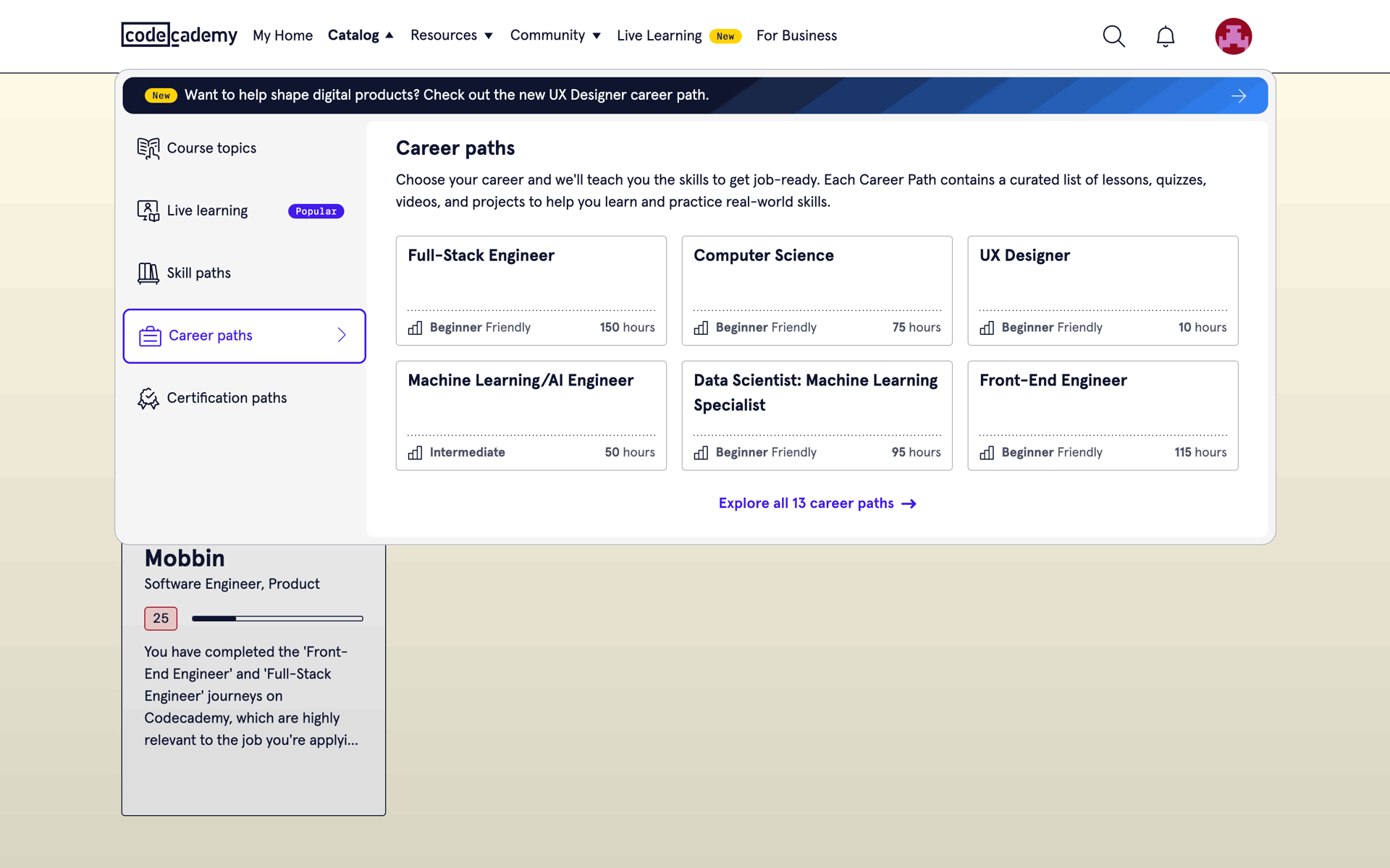 Codecademy Web AI interface screenshot 19