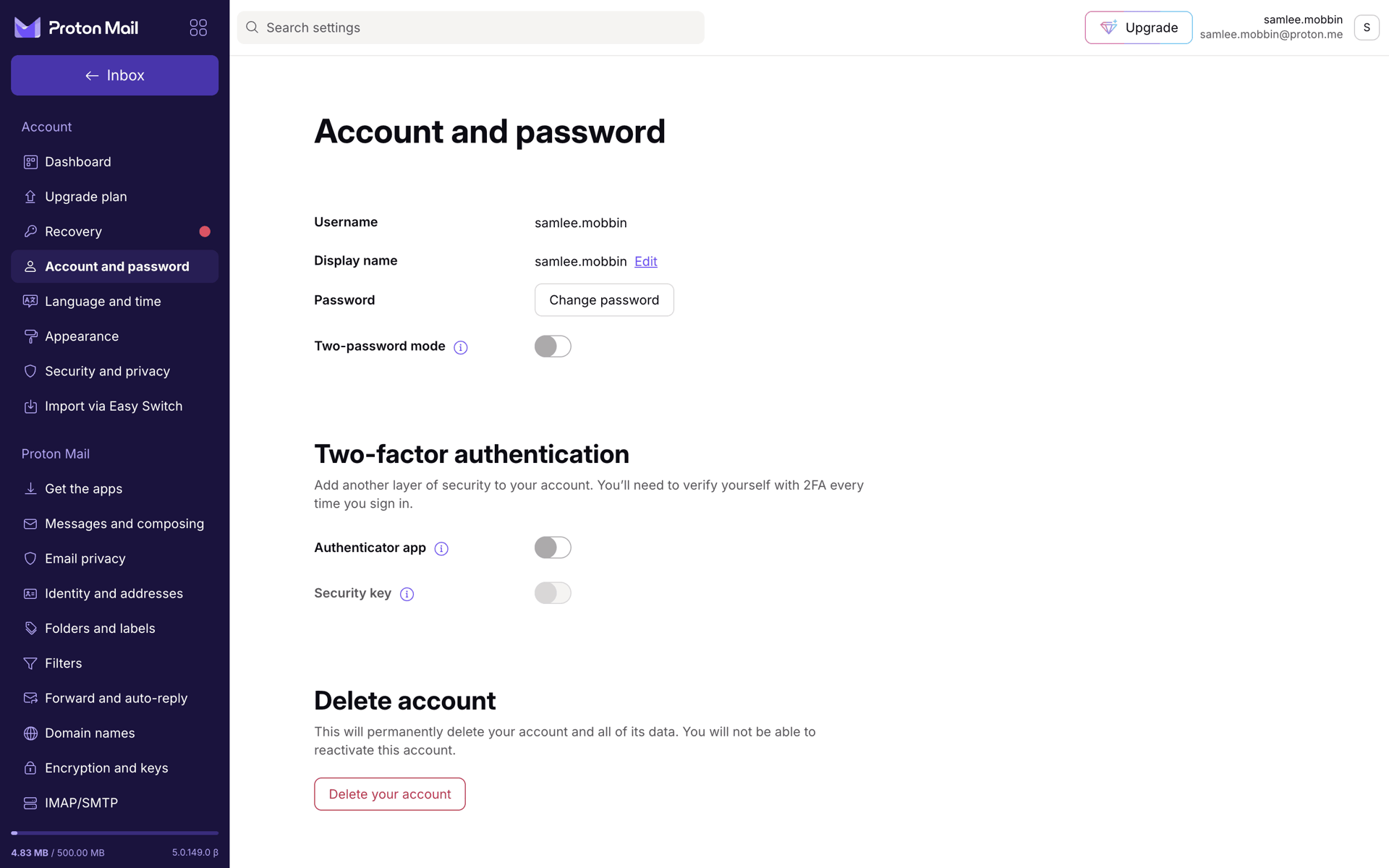 Proton Web Utilities interface screenshot 2